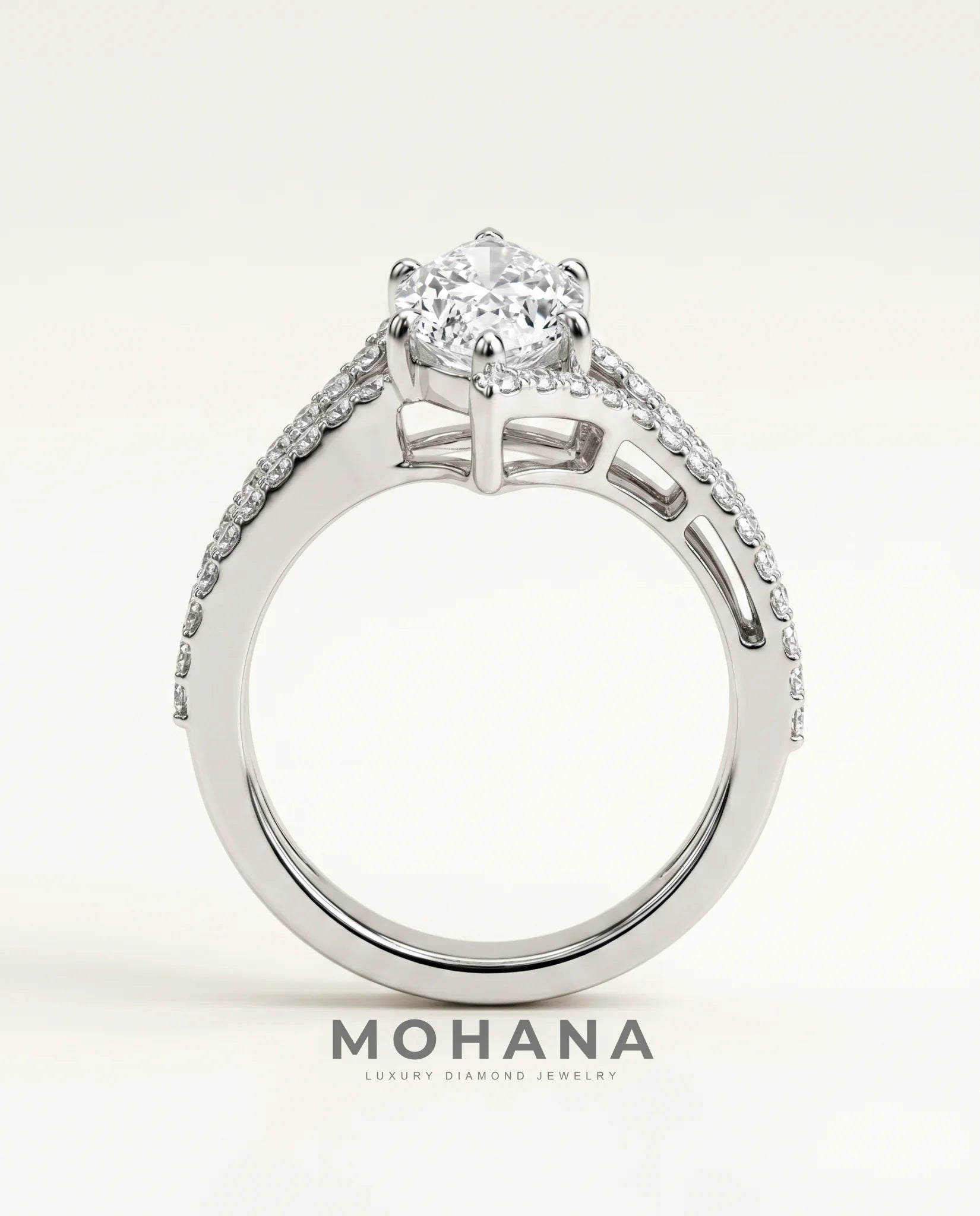 Ready to Ship 2 Carat Colorless Marquise Cut Pavé Split Shank White Gold Diamond Ring — view 4