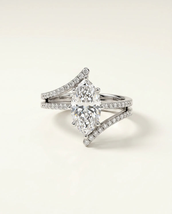 2 Carat Colorless Lab Grown Diamond Engagement Ring · Marquise Cut with Pavé Split Shank