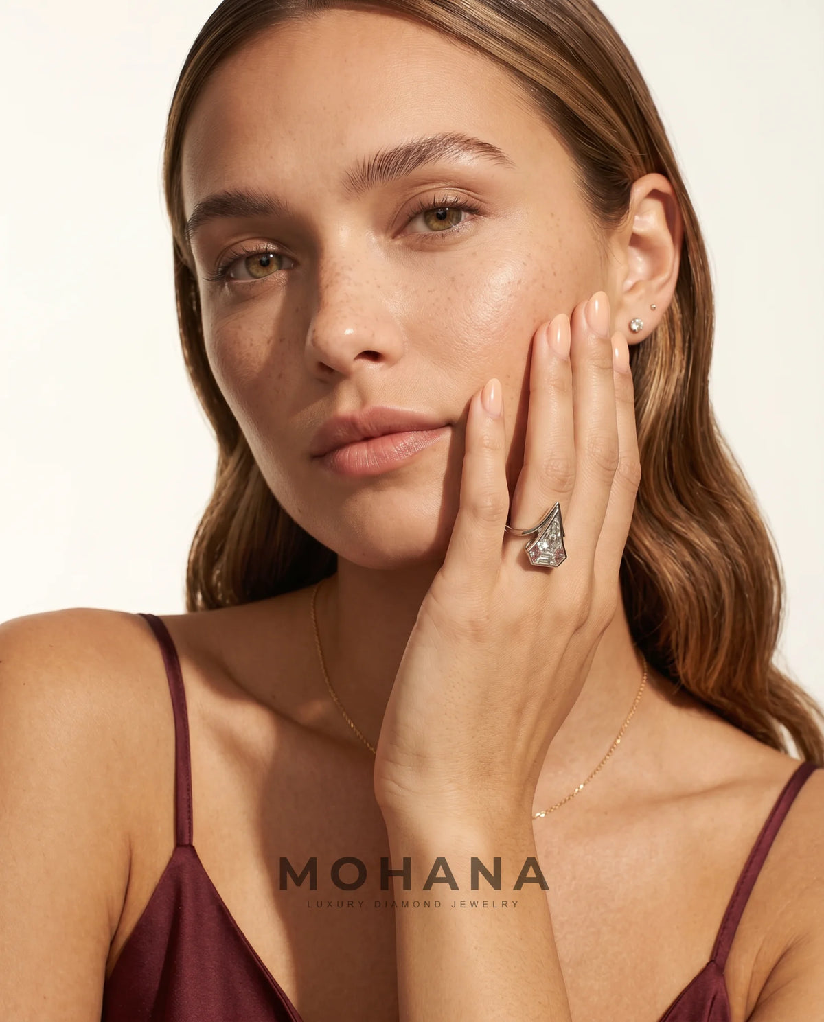 2 Carat Colorless Pentagonal Step Cut Pink Accent White Gold Diamond Ring — view 9