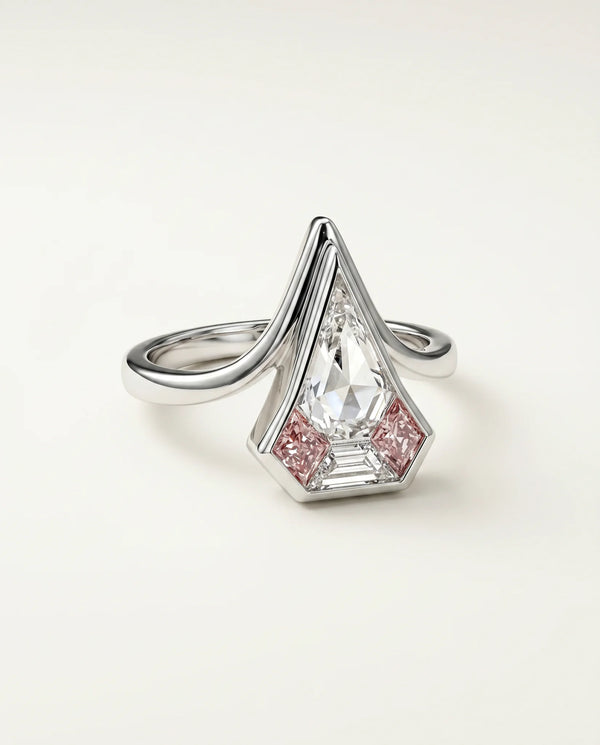 2 Carat Colorless Lab Grown Diamond Engagement Ring · Pentagonal Step Cut with Pink Accents
