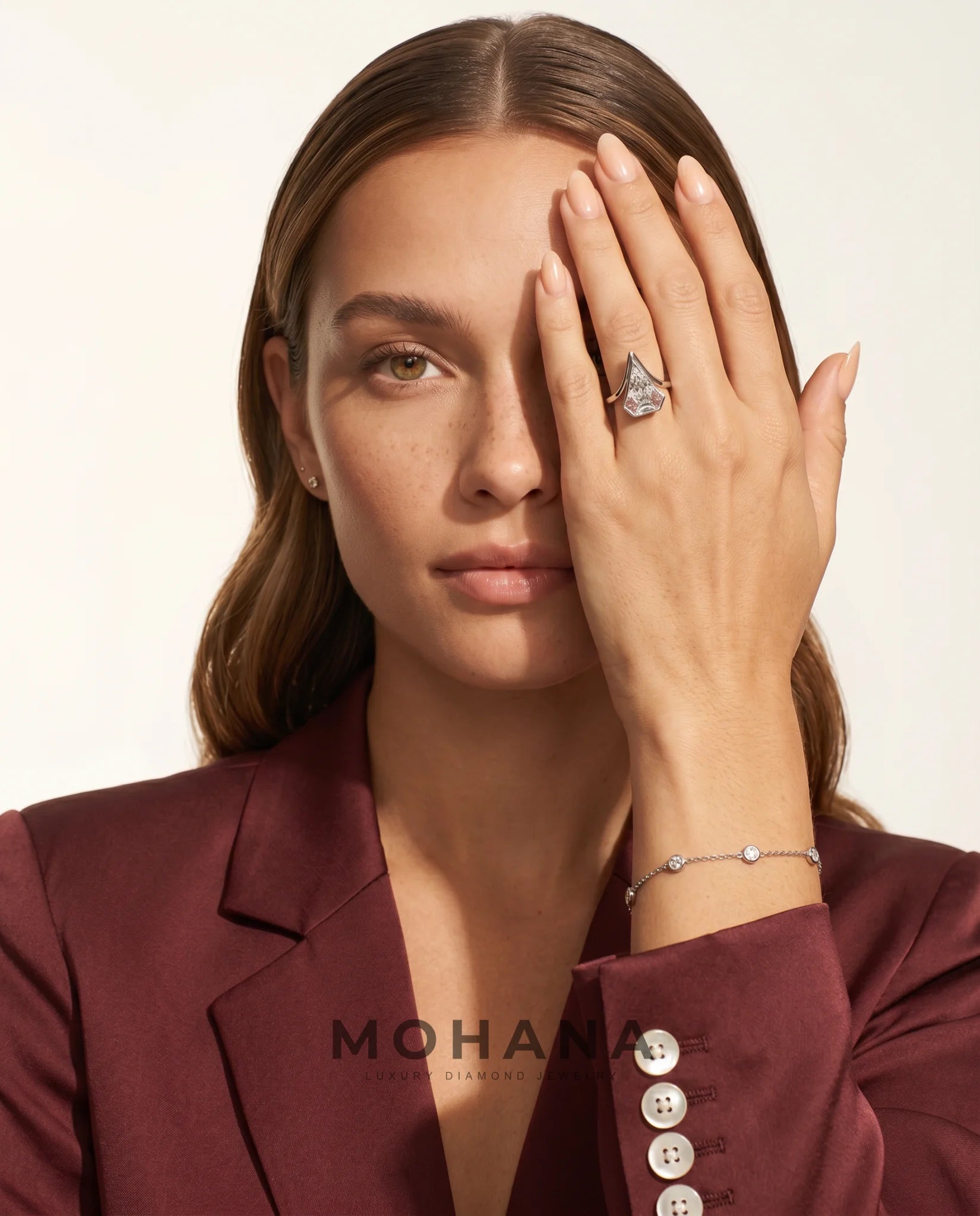 Ready to Ship 2 Carat Colorless Pentagonal Step Cut Pink Accent White Gold Diamond Ring — view 12