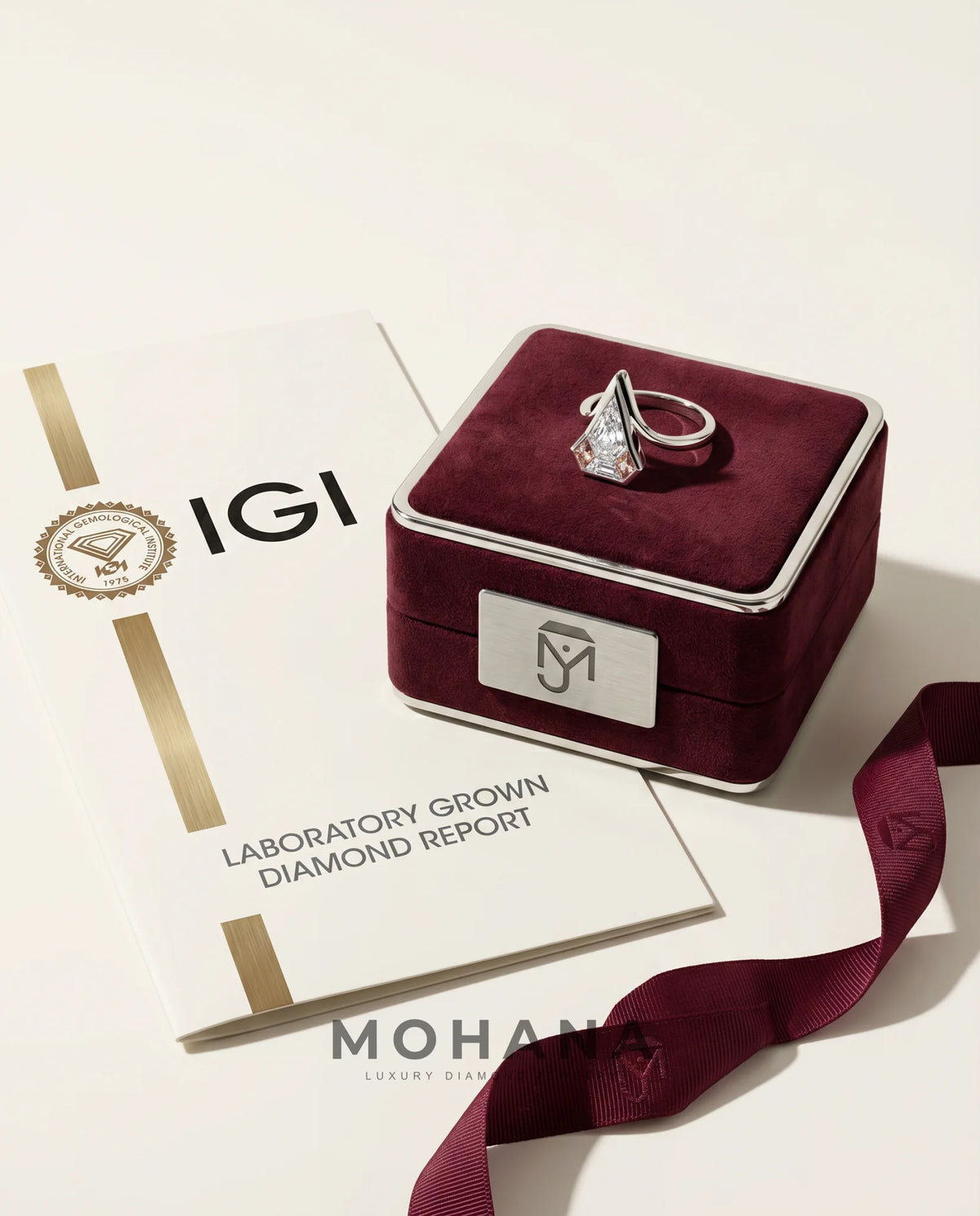 2 Carat Colorless Pentagonal Step Cut Pink Accent White Gold Diamond Ring — view 6
