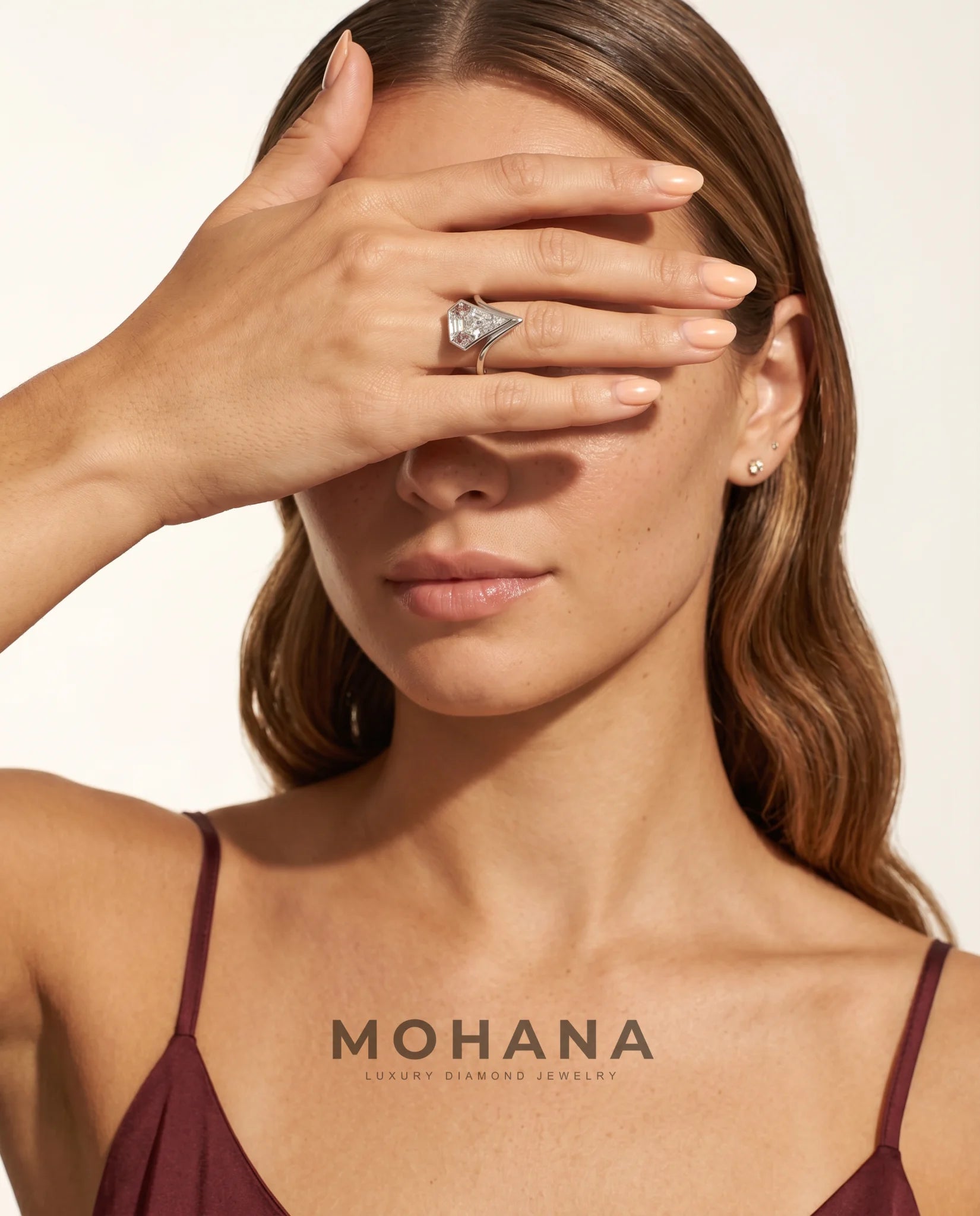 Ready to Ship 2 Carat Colorless Pentagonal Step Cut Pink Accent White Gold Diamond Ring — view 8