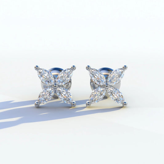 2 Carat E VVS Marquise Cut Lab Grown Diamond Stud Earrings - Maria Tash - 10K Solid Gold / White Gold