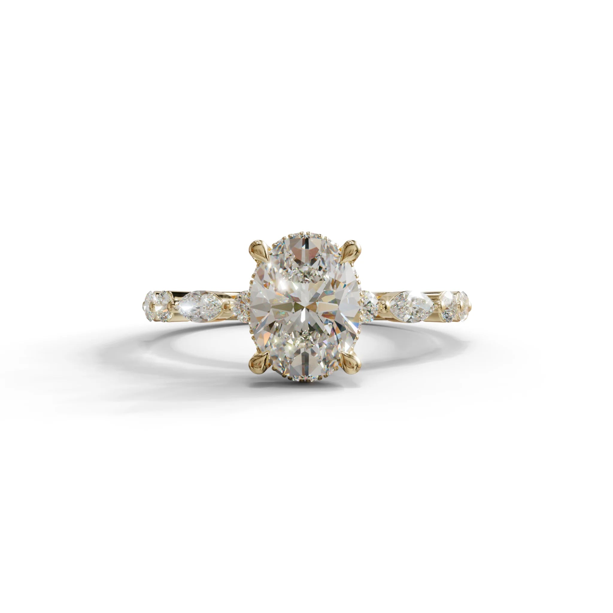 2 Carat E-VVS Oval Cut Hidden Halo & Pave Lab Diamond Ring - Laina - 10K Solid Gold / Yellow Gold