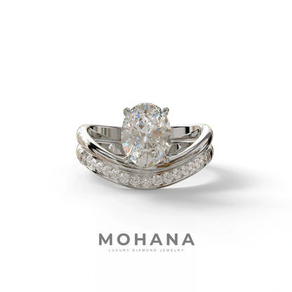 2 Carat E VVS Oval Cut Lab Grown Diamond Ring | Curve Setting - Brilliance - 10K Solid Gold / White Gold