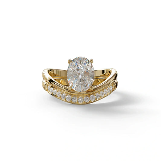 2 Carat E VVS Oval Cut Lab Grown Diamond Ring | Curve Setting - Brilliance - 10K Solid Gold / Yellow Gold