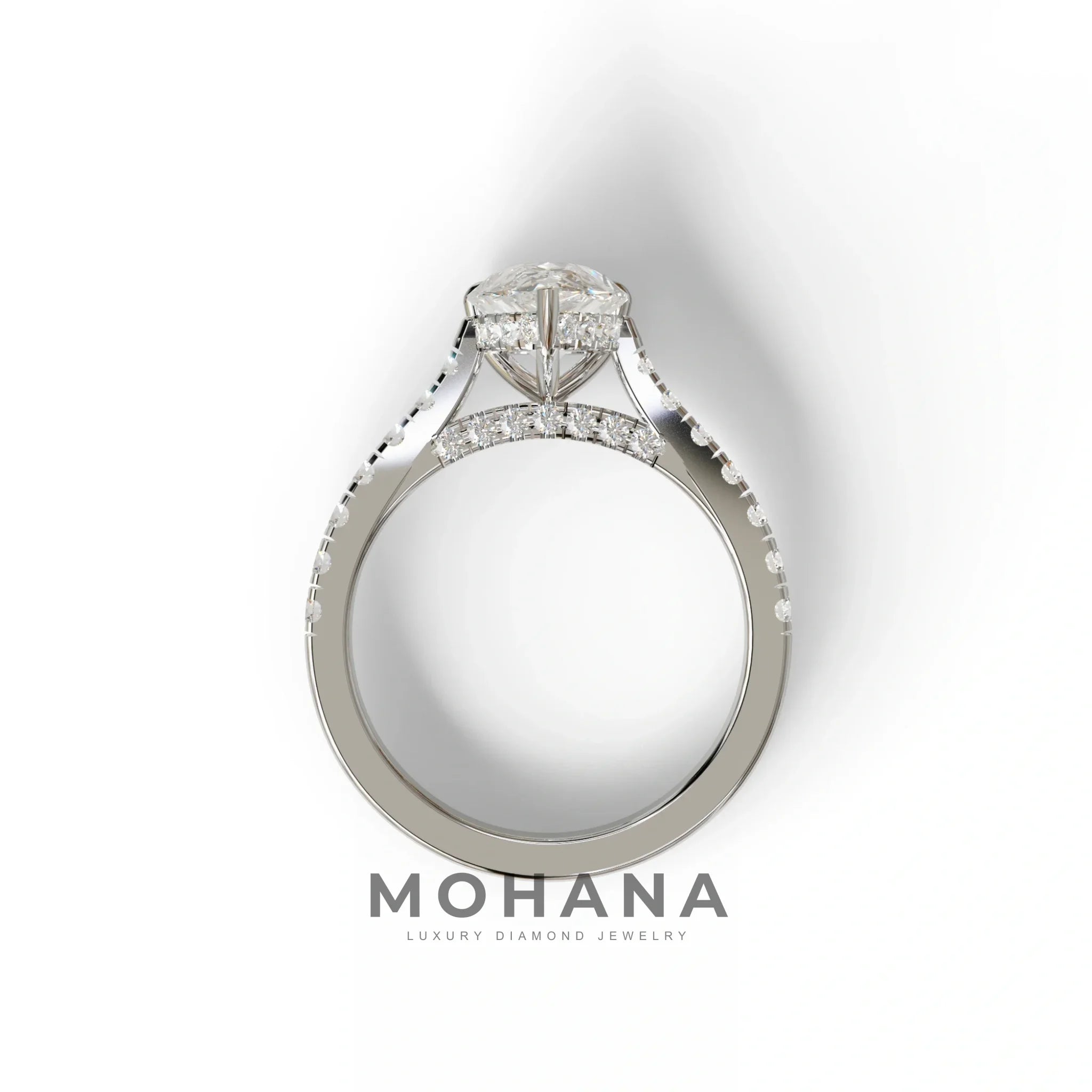 2 Carat E VVS Pear Shaped Hidden Halo Lab Diamond Engagement Ring - Teardrop