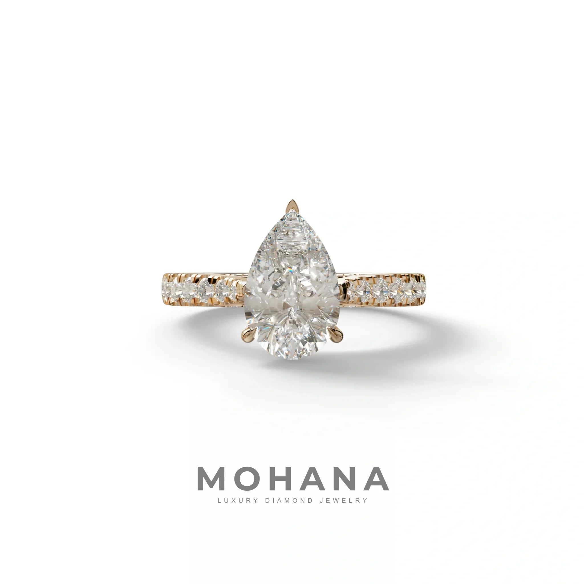 2 Carat E VVS Pear Shaped Hidden Halo Lab Diamond Engagement Ring - Teardrop - 10K Solid Gold / Rose Gold