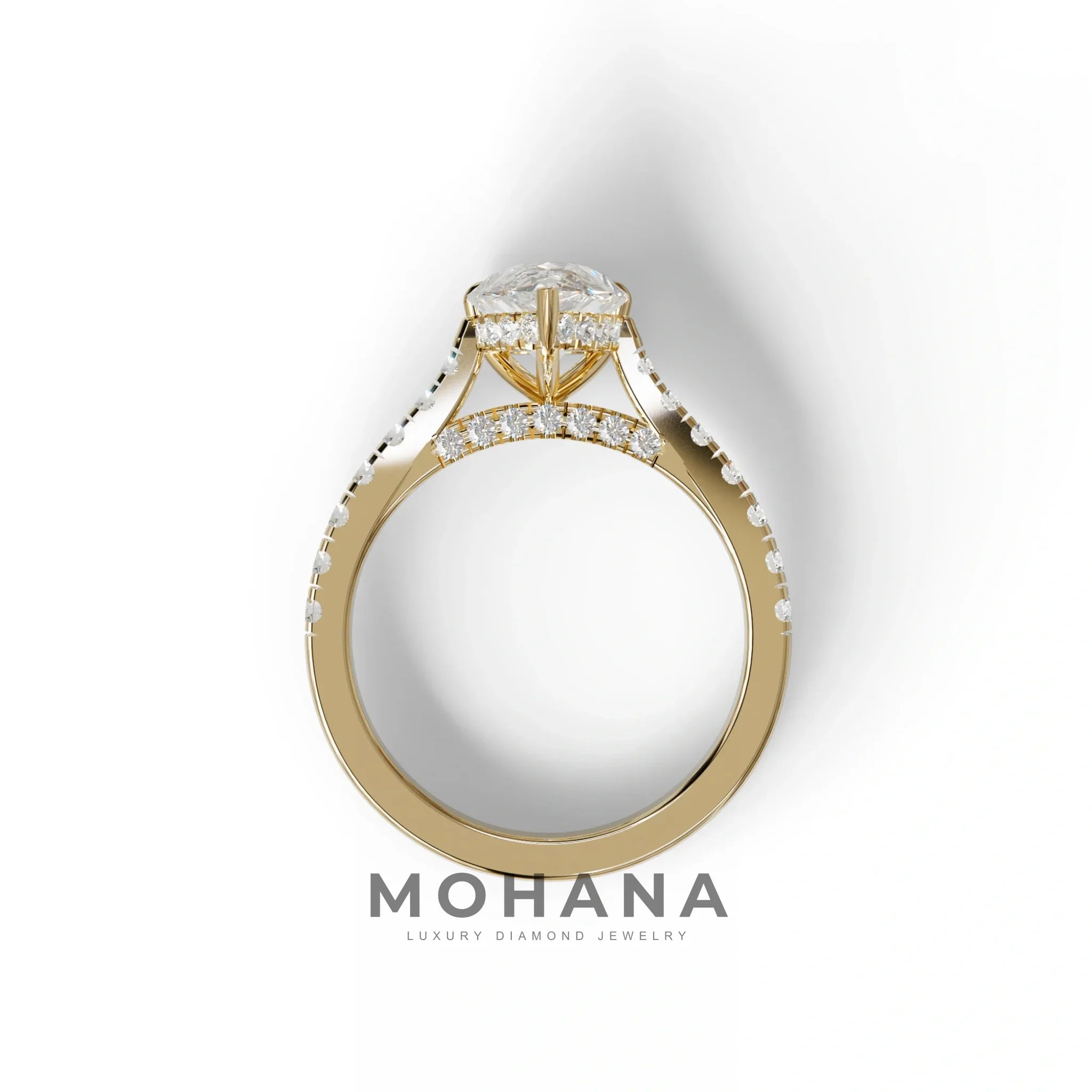 2 Carat E VVS Pear Shaped Hidden Halo Lab Diamond Engagement Ring - Teardrop