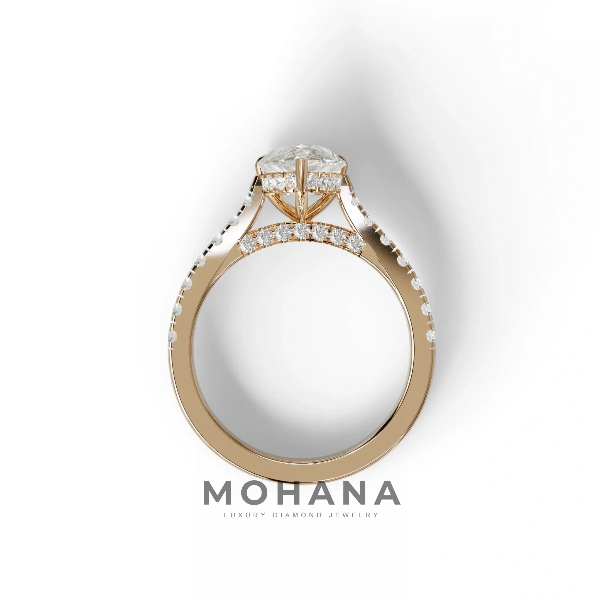 2 Carat E VVS Pear Shaped Hidden Halo Lab Diamond Engagement Ring - Teardrop