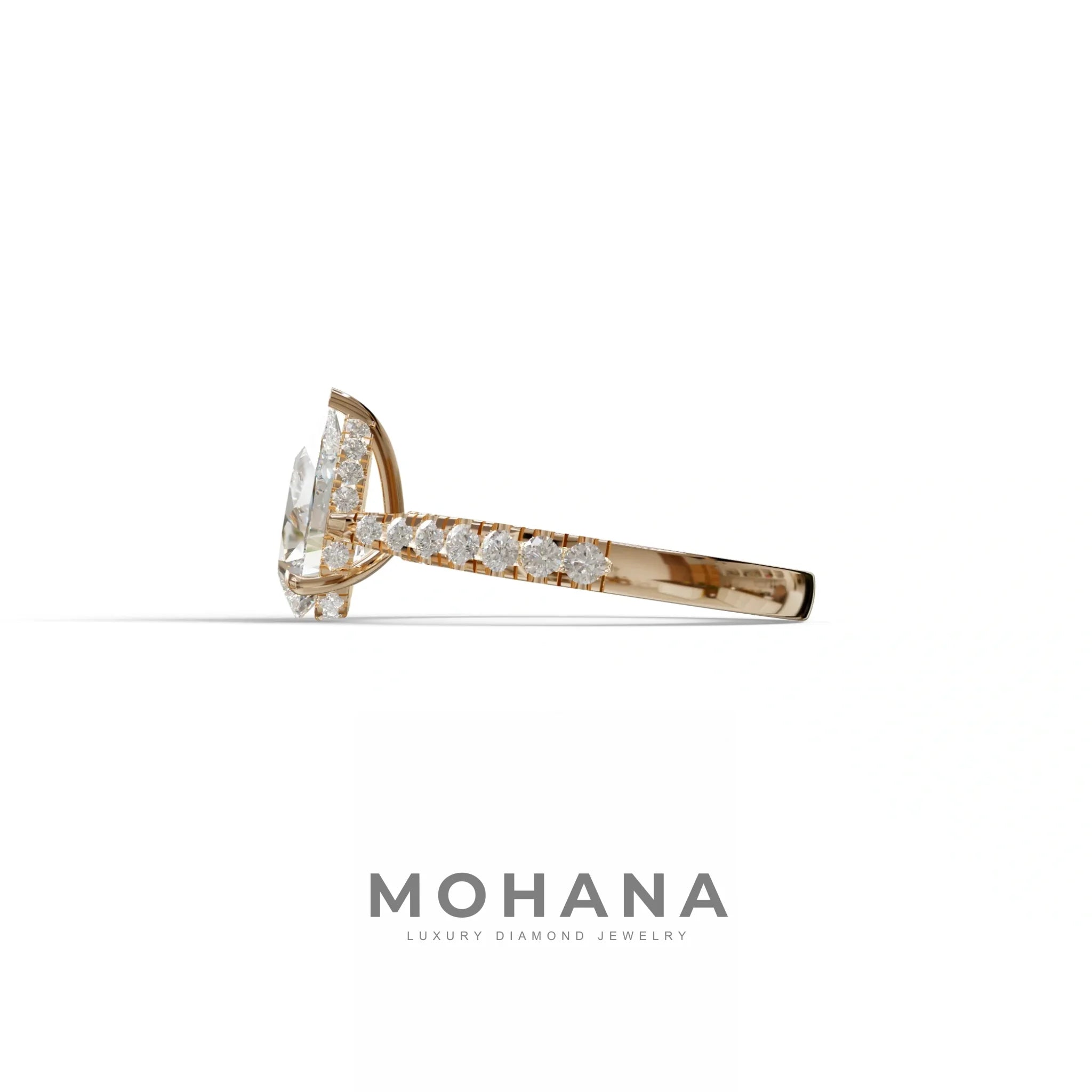 2 Carat E VVS Pear Shaped Hidden Halo Lab Diamond Engagement Ring - Teardrop