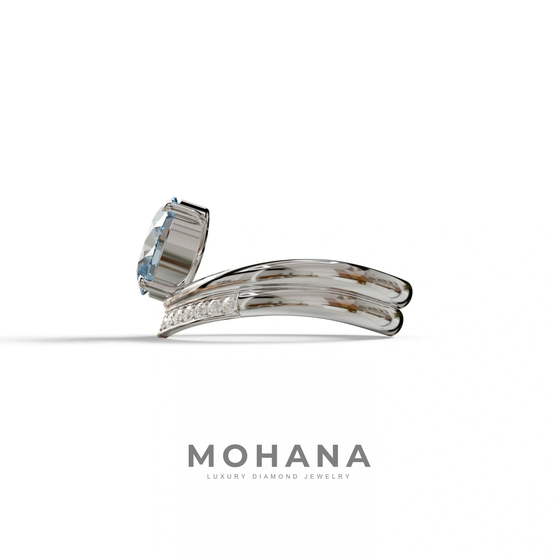 2 Carat Fancy Blue Oval Cut Lab Grown Diamond Ring | Curve Setting - Brilliance