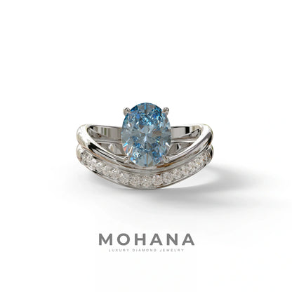 2 Carat Fancy Blue Oval Cut Lab Grown Diamond Ring | Curve Setting - Brilliance - 10K Solid Gold / White Gold