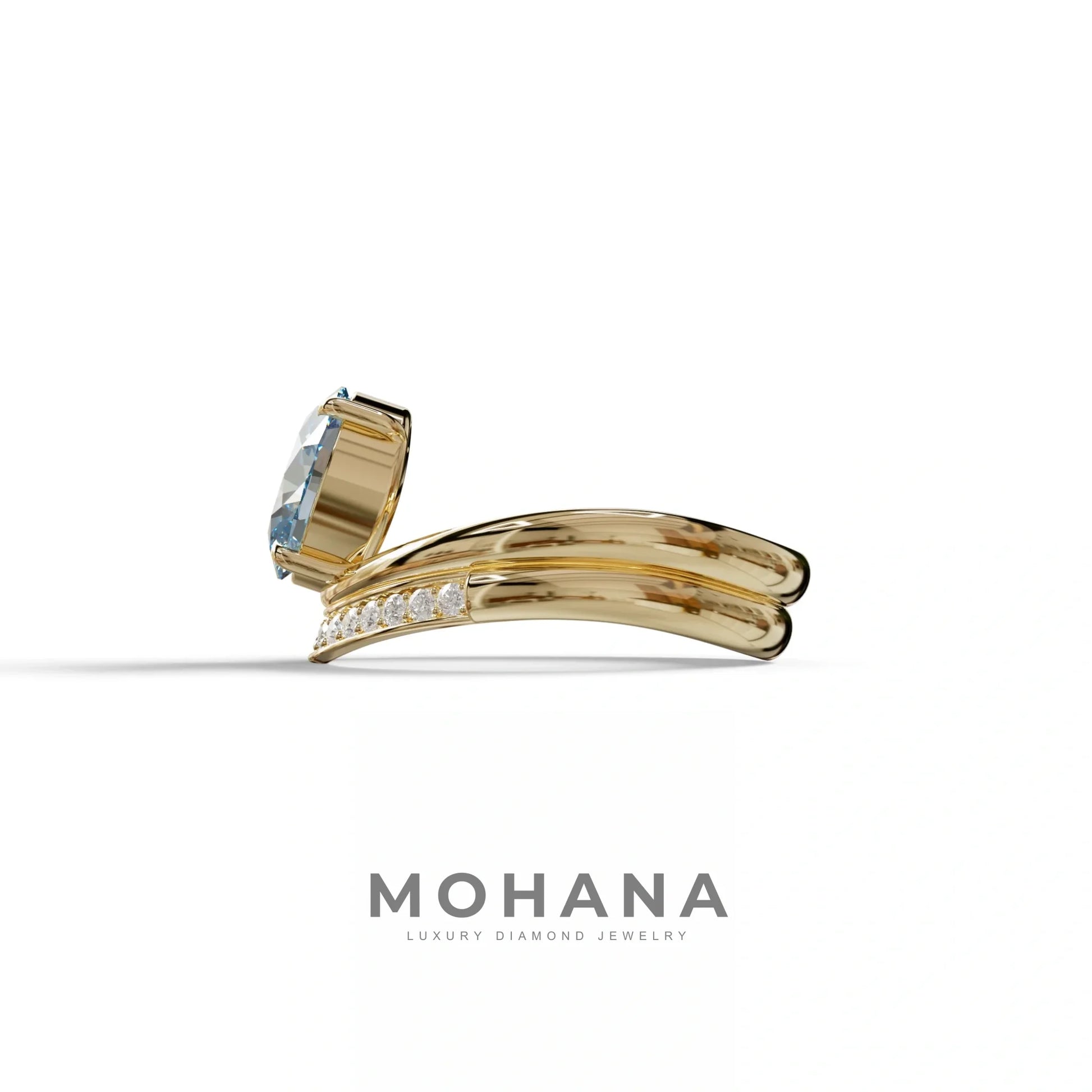 2 Carat Fancy Blue Oval Cut Lab Grown Diamond Ring | Curve Setting - Brilliance