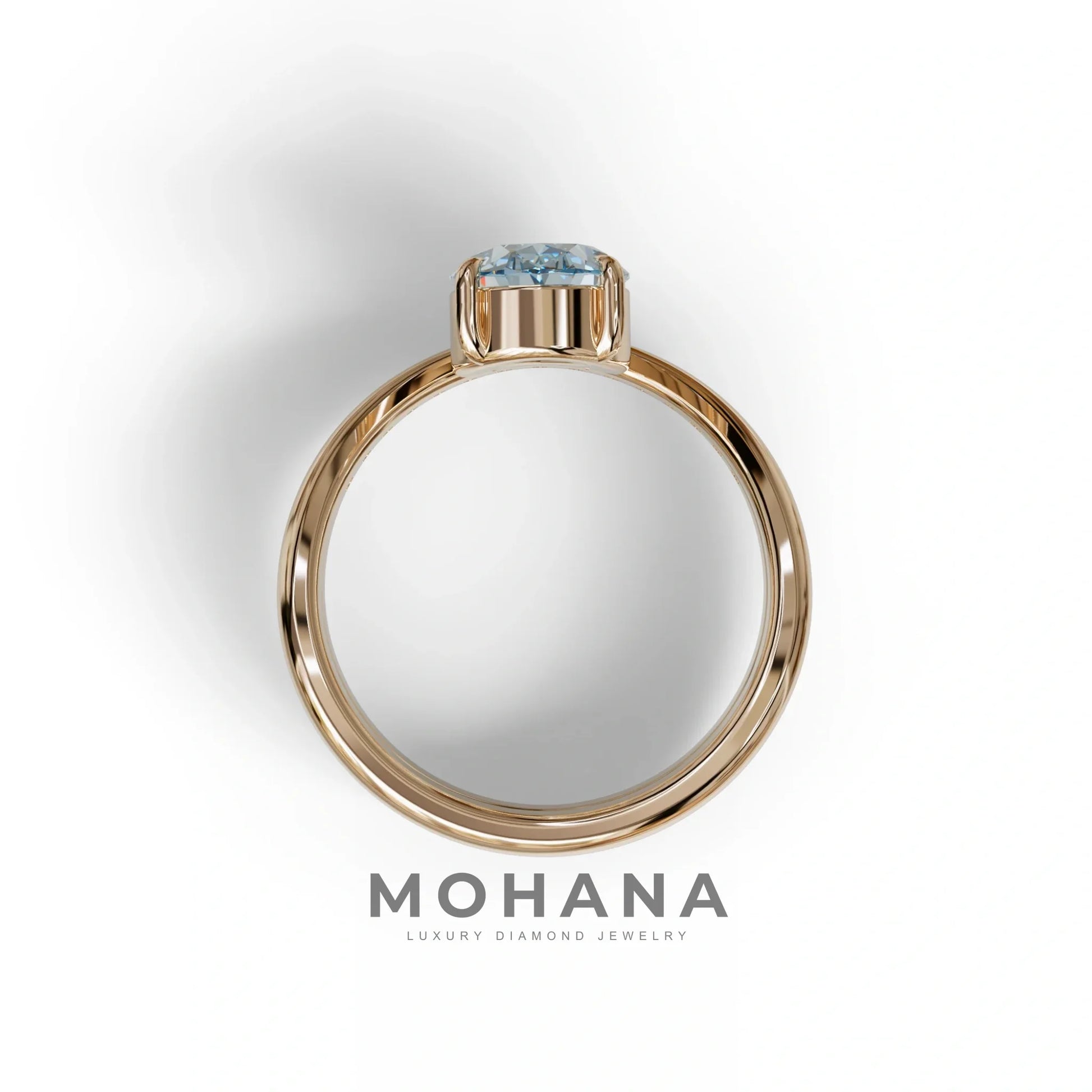 2 Carat Fancy Blue Oval Cut Lab Grown Diamond Ring | Curve Setting - Brilliance