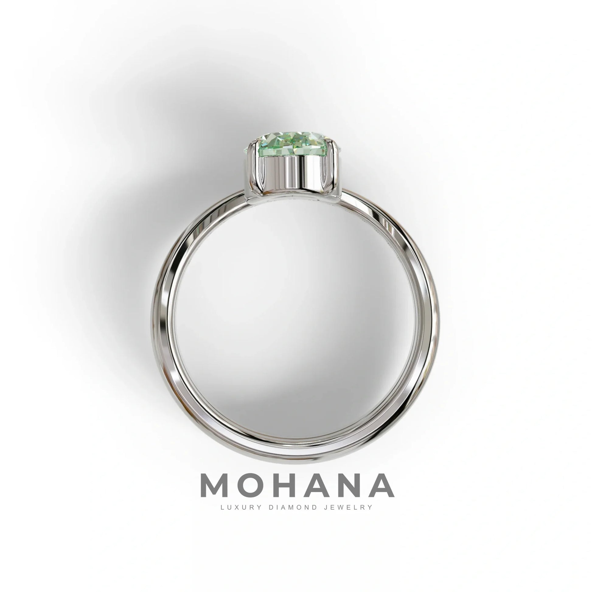 2 Carat Fancy Green Oval Cut Lab Grown Diamond Ring | Curve Setting - Brilliance