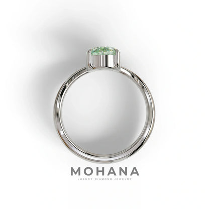 2 Carat Fancy Green Oval Cut Lab Grown Diamond Ring | Curve Setting - Brilliance