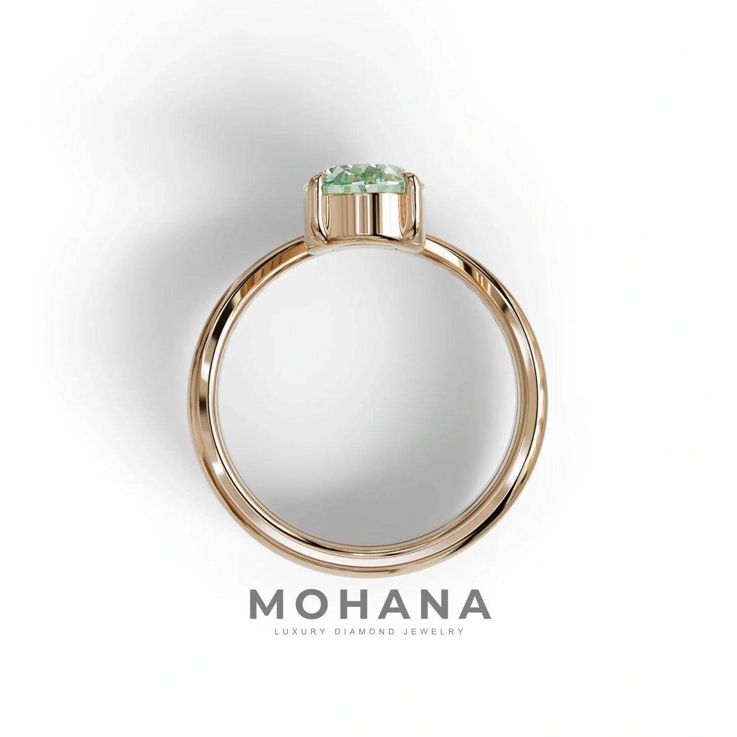 2 Carat Fancy Green Oval Cut Lab Grown Diamond Ring | Curve Setting - Brilliance