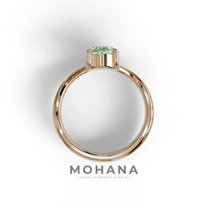 2 Carat Fancy Green Oval Cut Lab Grown Diamond Ring | Curve Setting - Brilliance