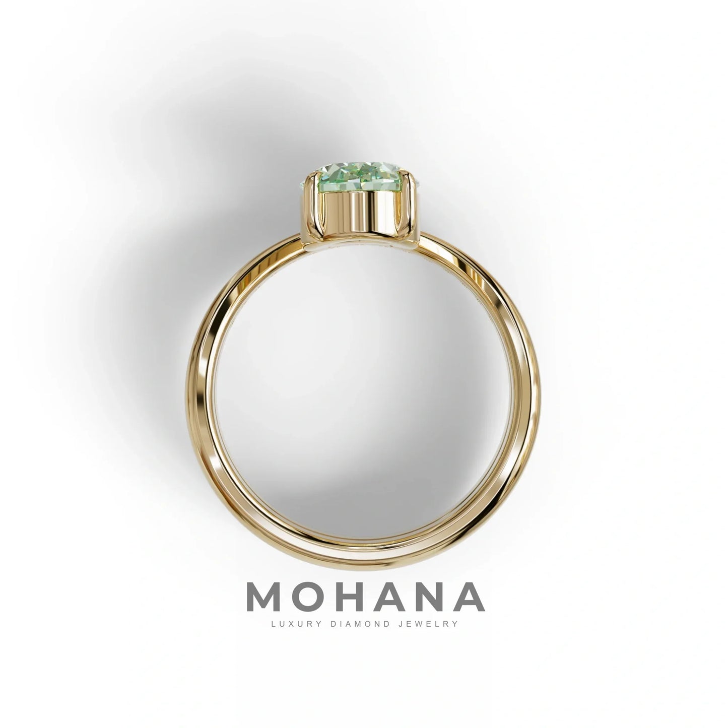 2 Carat Fancy Green Oval Cut Lab Grown Diamond Ring | Curve Setting - Brilliance