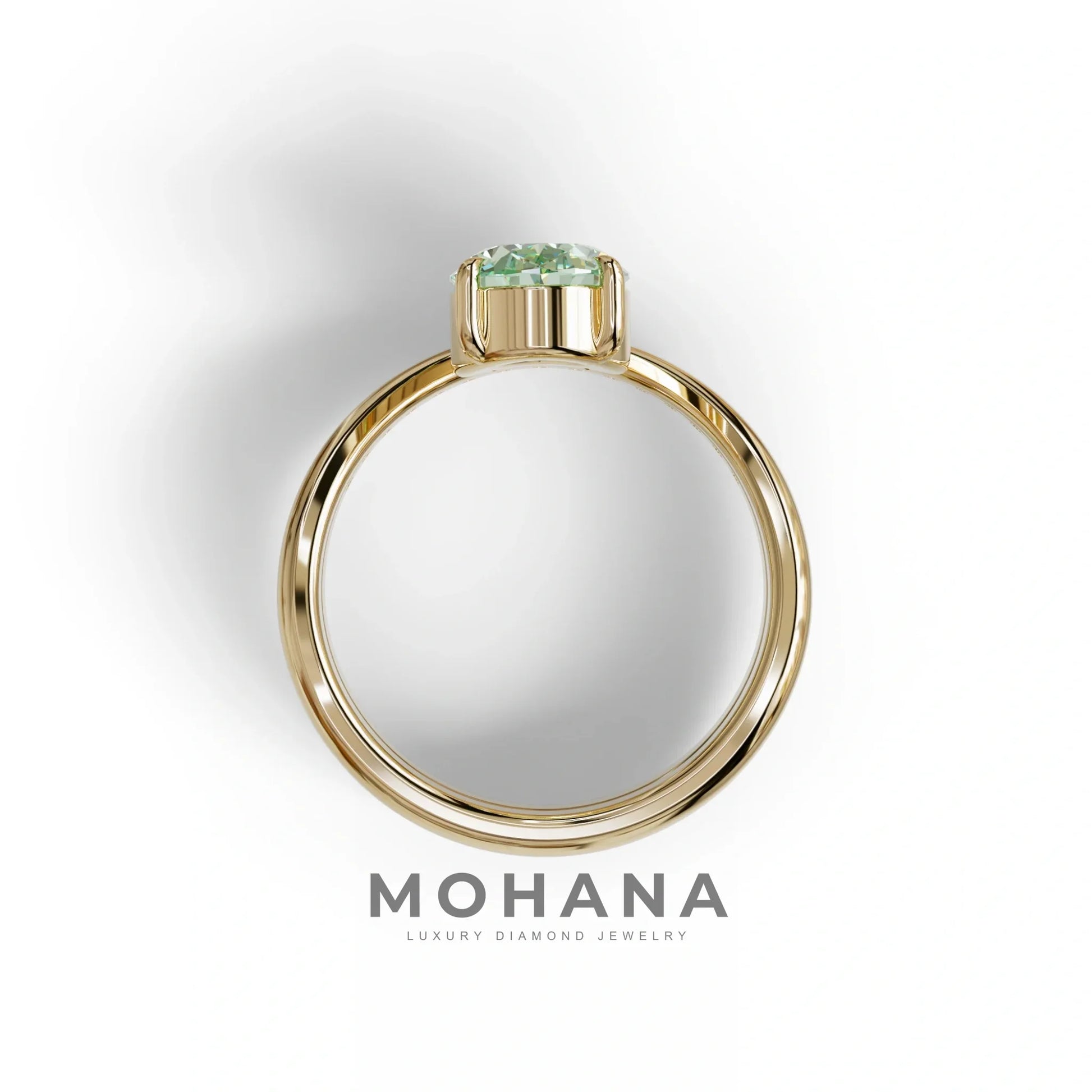 2 Carat Fancy Green Oval Cut Lab Grown Diamond Ring | Curve Setting - Brilliance