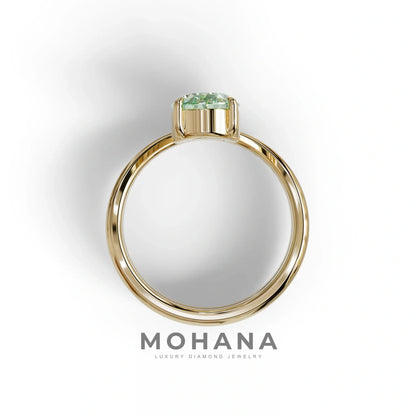 2 Carat Fancy Green Oval Cut Lab Grown Diamond Ring | Curve Setting - Brilliance