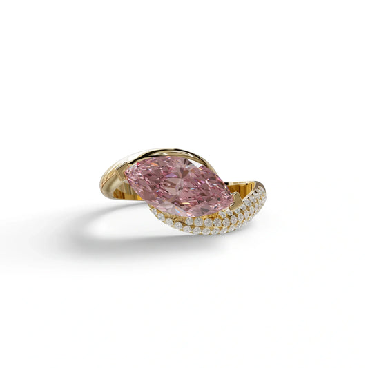 2 Carat Fancy Intense Pink marquise Cut lab grown Diamond Engagement Ring - Maya - 10K Solid Gold / Yellow Gold