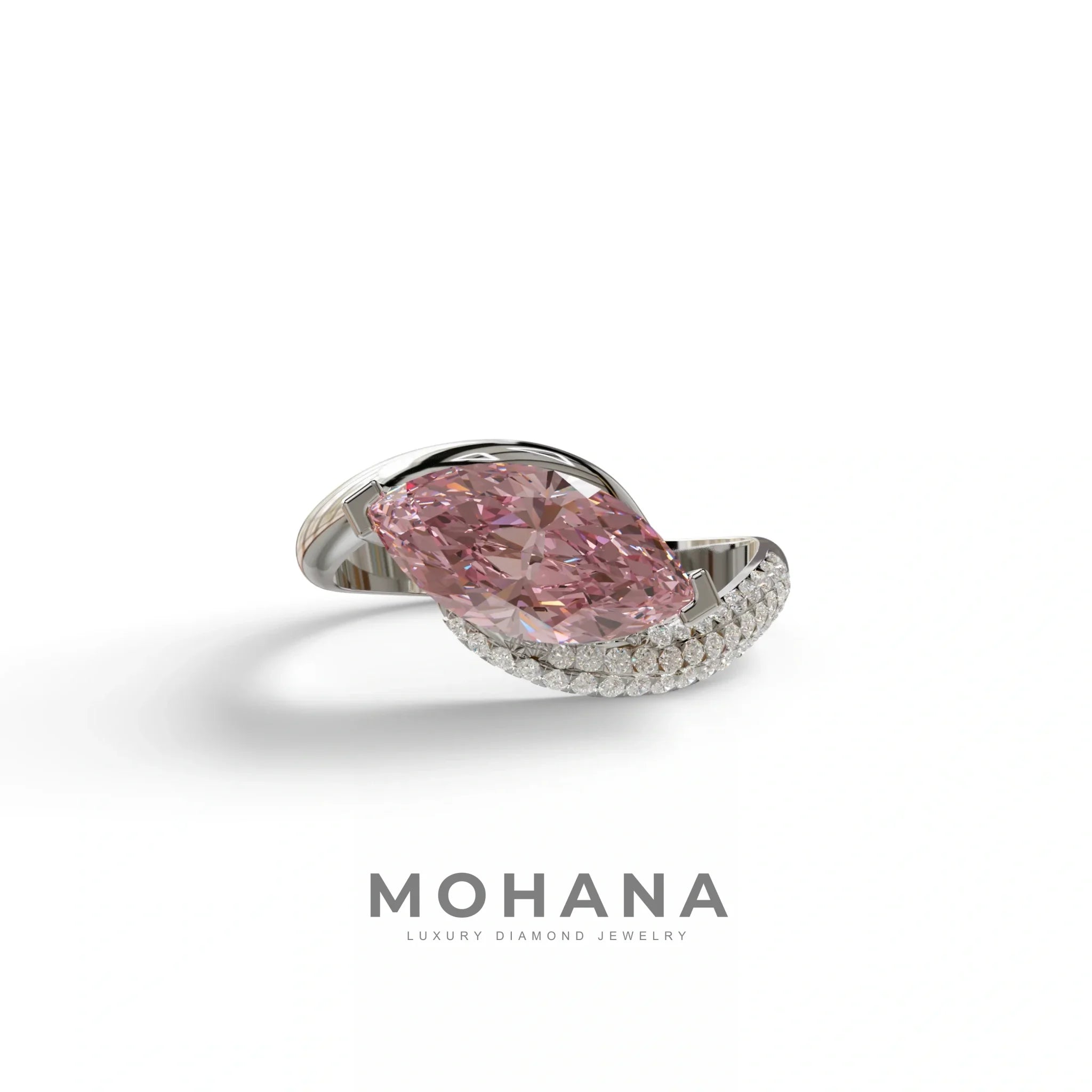 2 Carat Fancy Intense Pink marquise Cut lab grown Diamond Engagement Ring - Maya - 10K Solid Gold / White Gold
