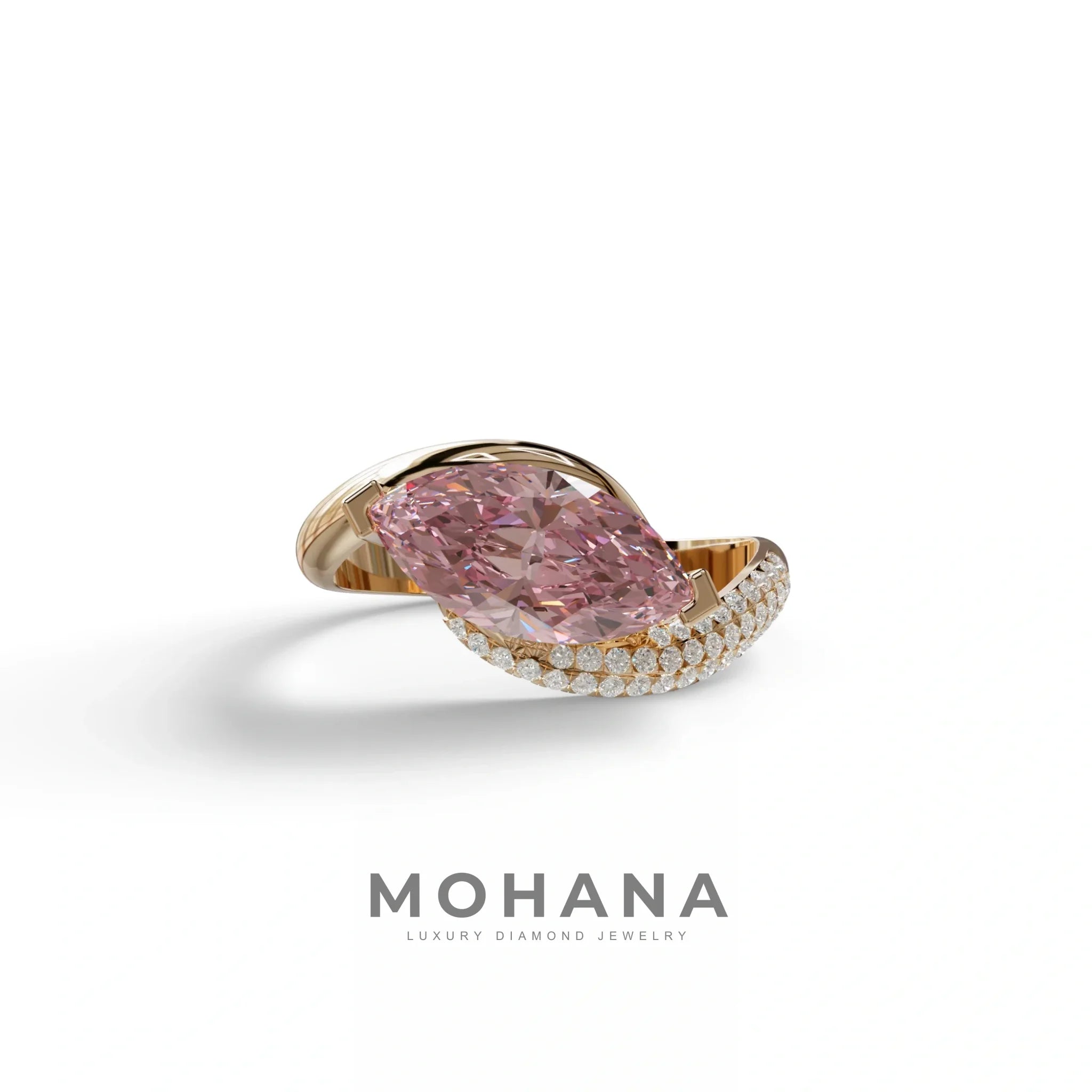 2 Carat Fancy Intense Pink marquise Cut lab grown Diamond Engagement Ring - Maya - 10K Solid Gold / Rose Gold