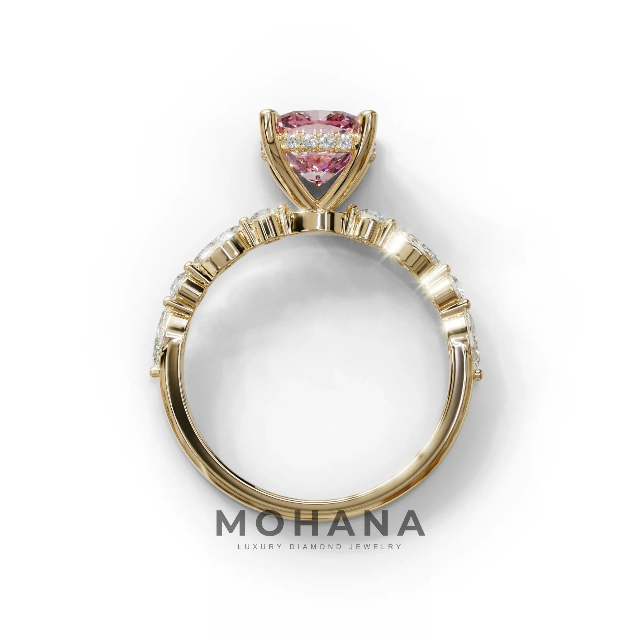 2 Carat Pink Cushion Cut Hidden Halo & Pave Lab Diamond Ring - Daisy