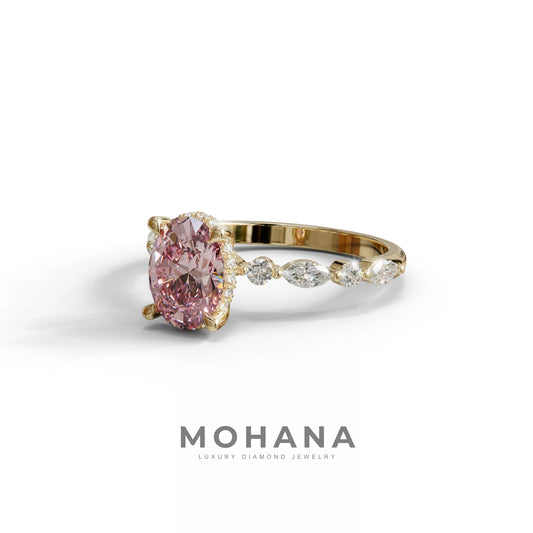 2 Carat Pink Oval Cut Hidden Halo & Pave Lab Diamond Ring - Laina