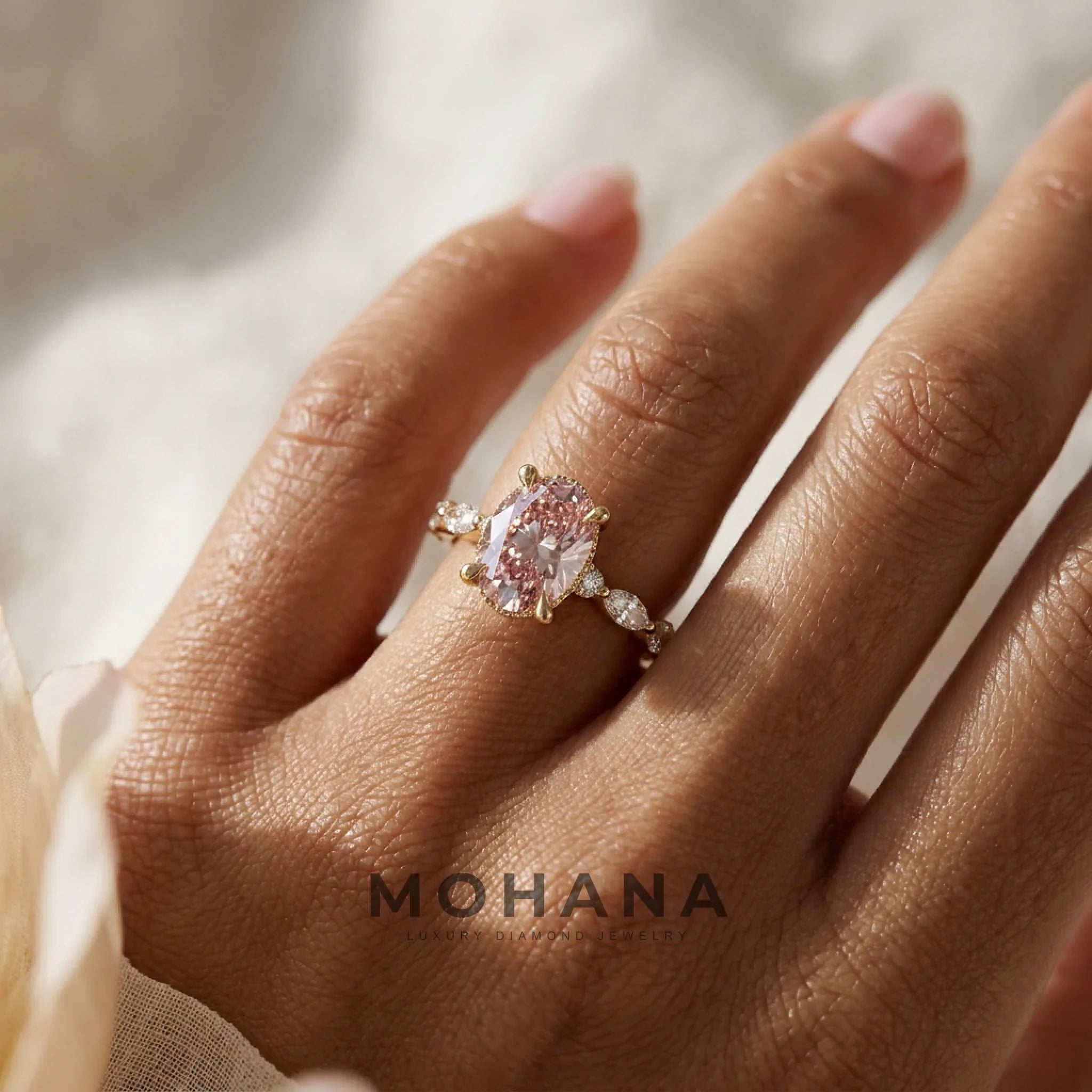 2 Carat Fancy Pink Oval Cut Hidden Halo & Pave Lab Grown Diamond Engagement Ring
