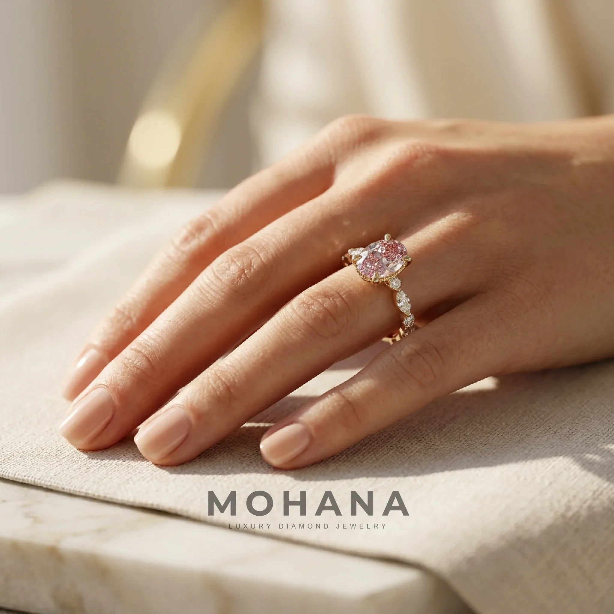 2 Carat Fancy Pink Oval Cut Hidden Halo & Pave Lab Grown Diamond Engagement Ring