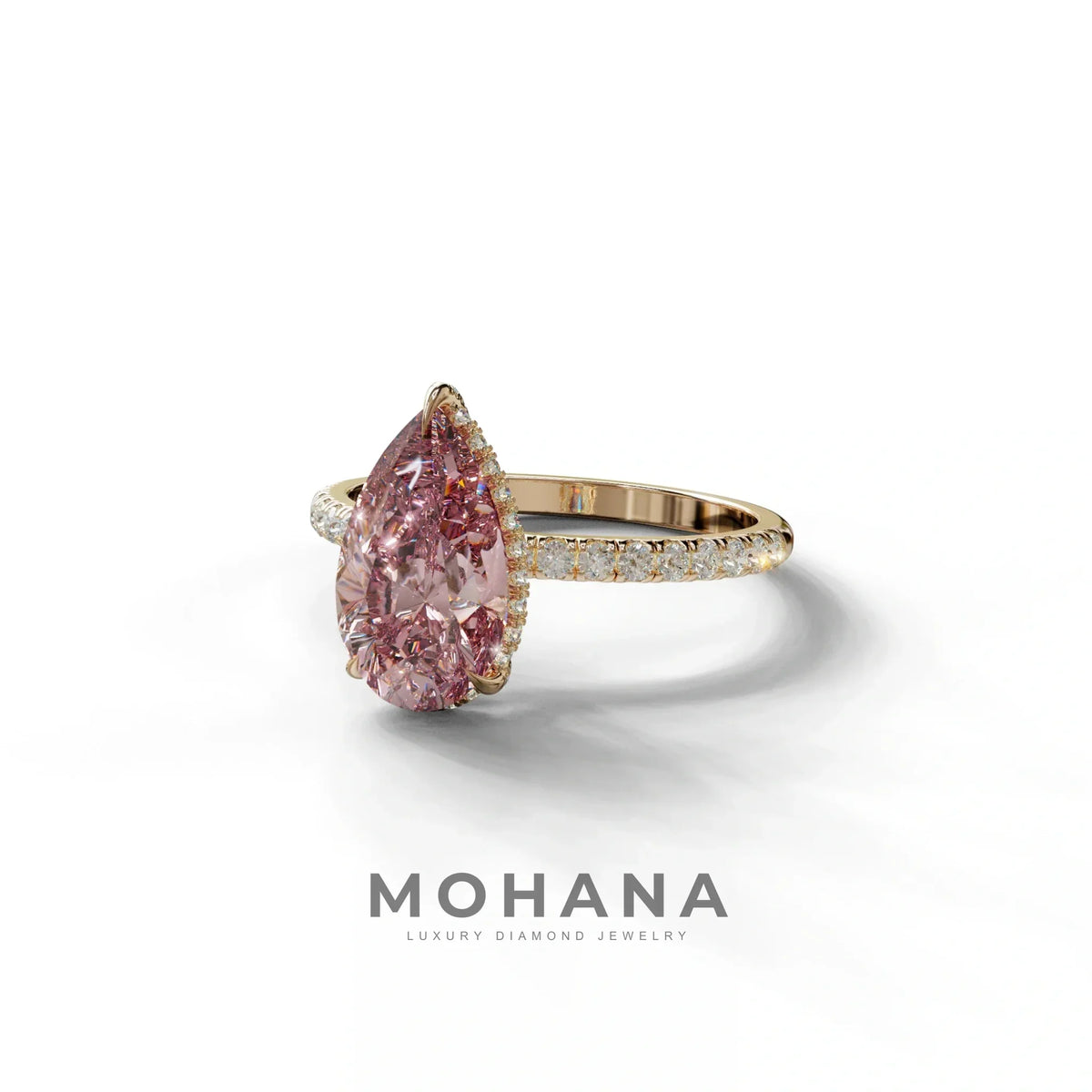 2 Carat Pink Pear Cut Hidden Halo & Pave Lab Diamond Ring