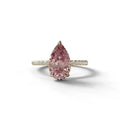 2 Carat Pink Pear Cut Hidden Halo & Pave Lab Diamond Ring - 10K Solid Gold / Yellow Gold