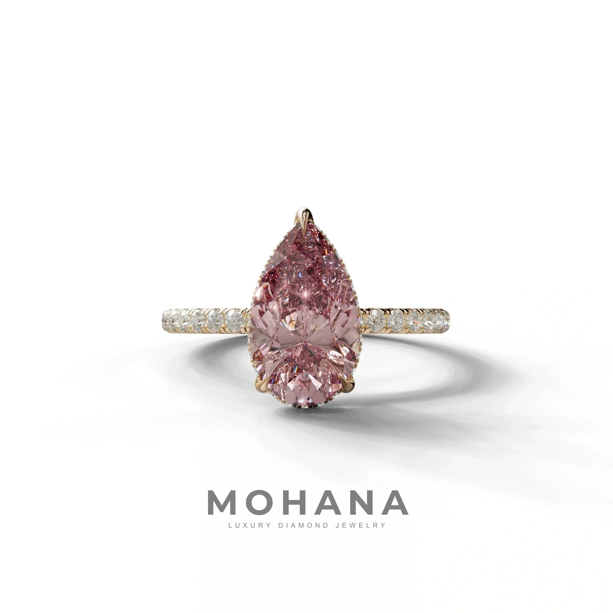 2 Carat Pink Pear Cut Hidden Halo & Pave Lab Diamond Ring - 10K Solid Gold / Rose Gold