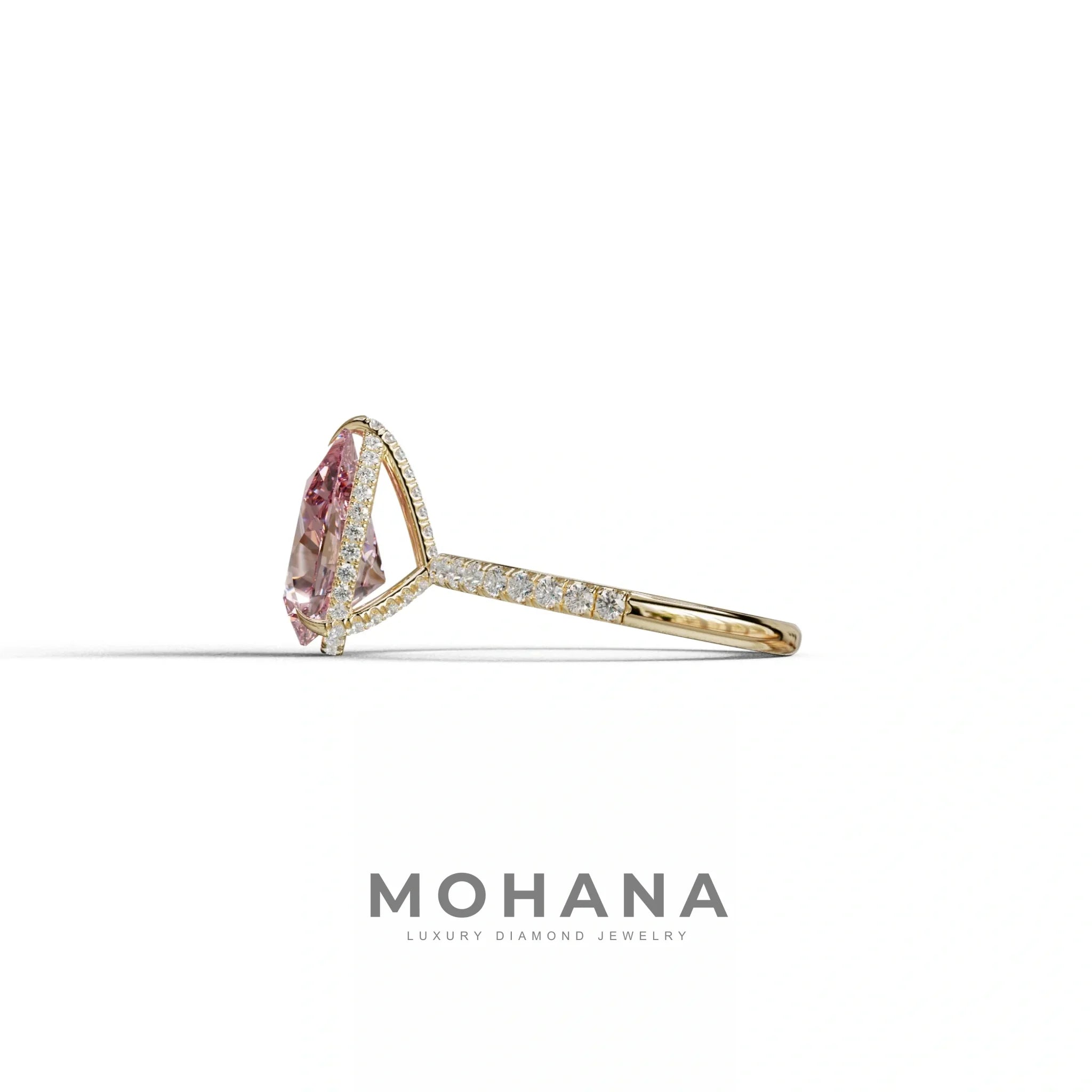 2 Carat Pink Pear Cut Hidden Halo & Pave Lab Diamond Ring