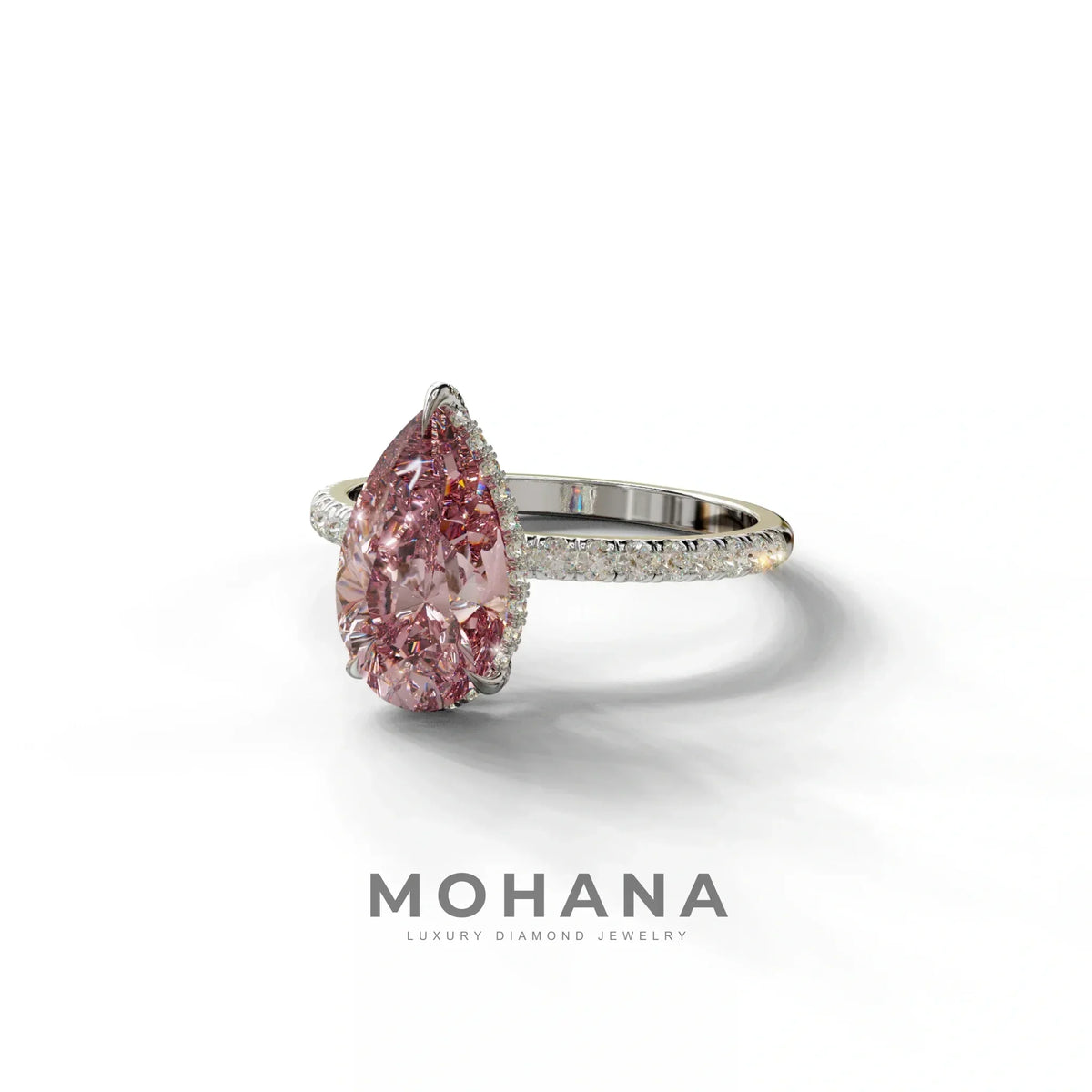 2 Carat Pink Pear Cut Hidden Halo & Pave Lab Diamond Ring