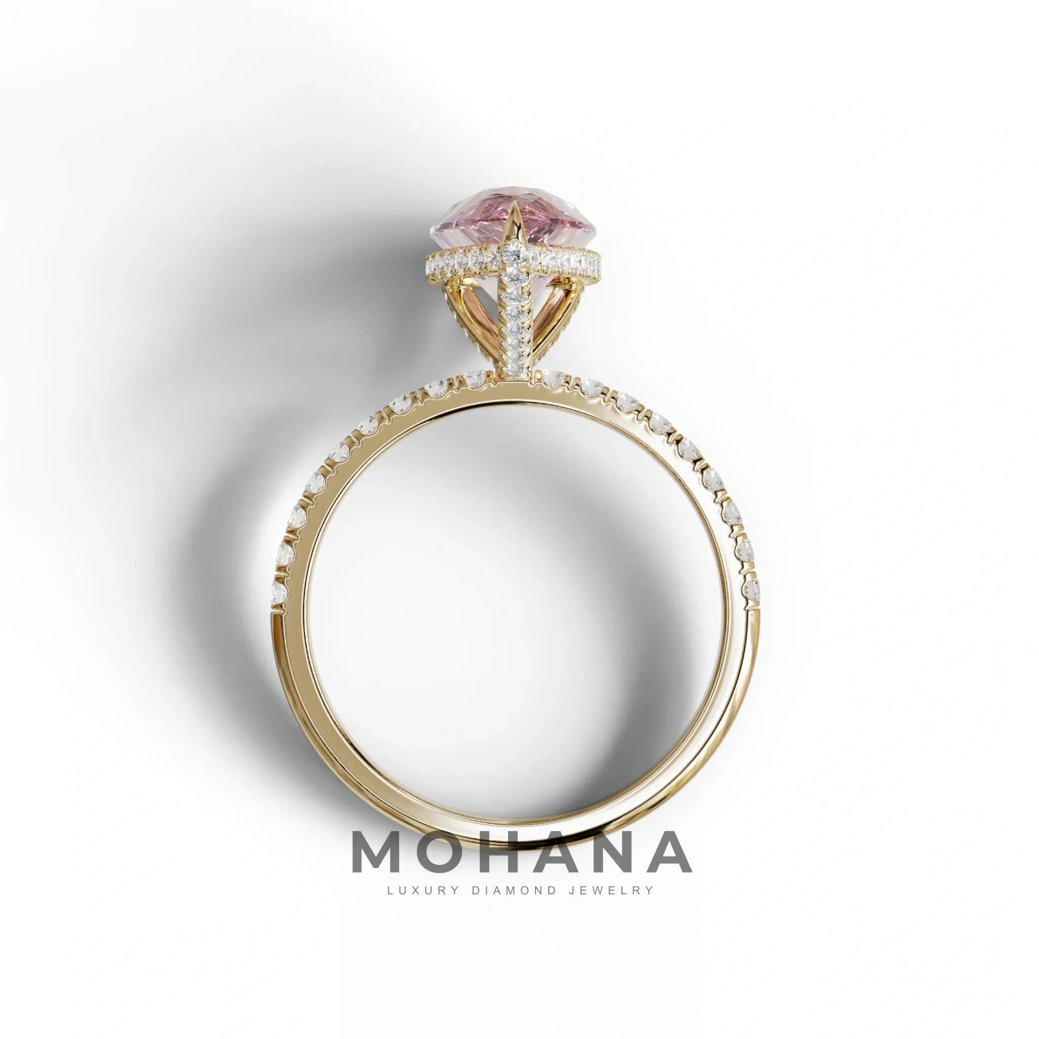 2 Carat Pink Pear Cut Hidden Halo & Pave Lab Diamond Ring
