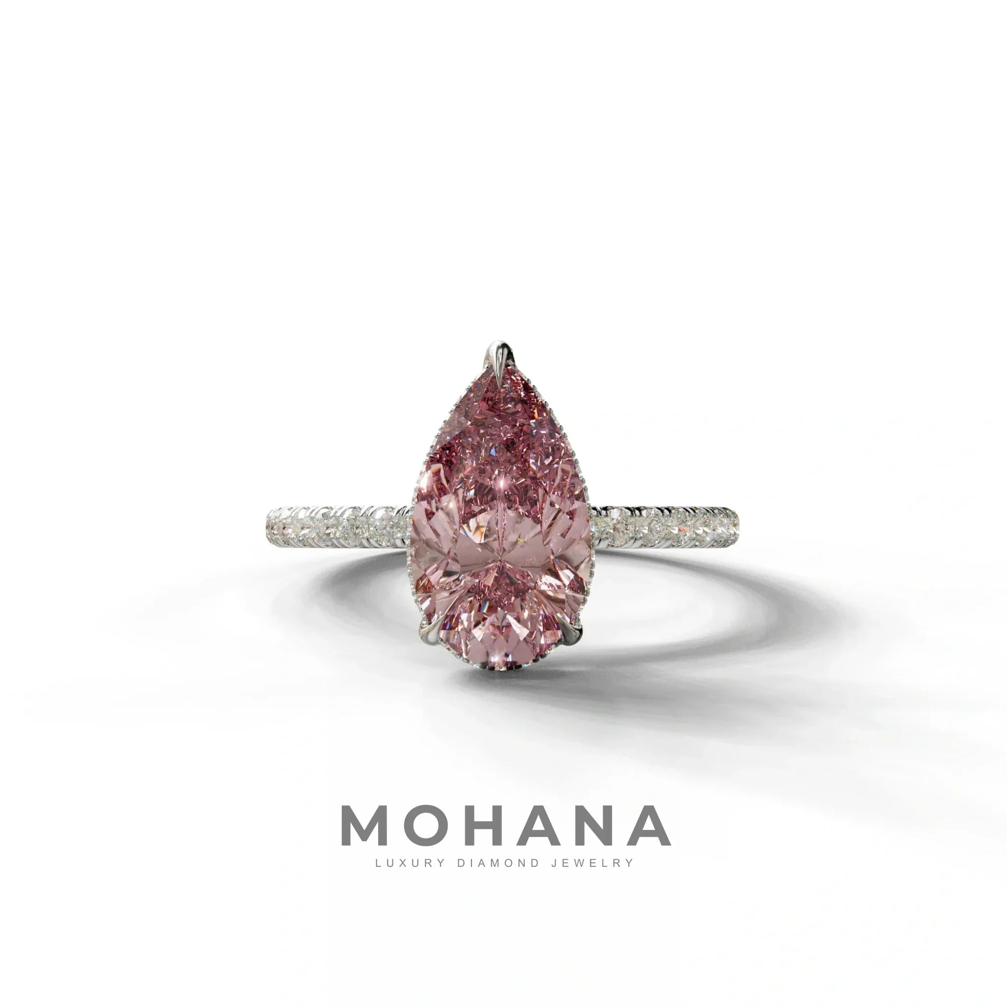 2 Carat Pink Pear Cut Hidden Halo & Pave Lab Diamond Ring - 10K Solid Gold / White Gold