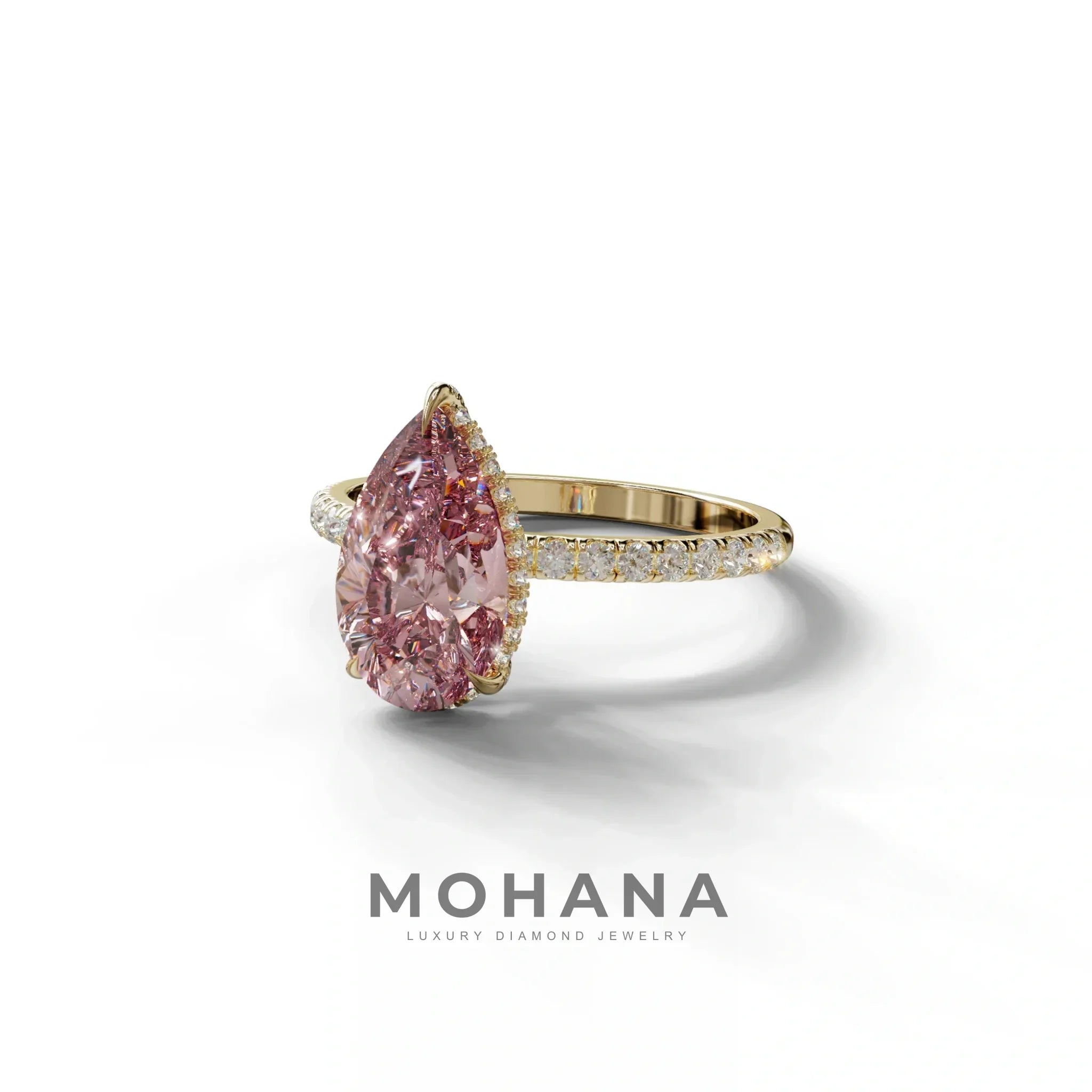 2 Carat Pink Pear Cut Hidden Halo & Pave Lab Diamond Ring