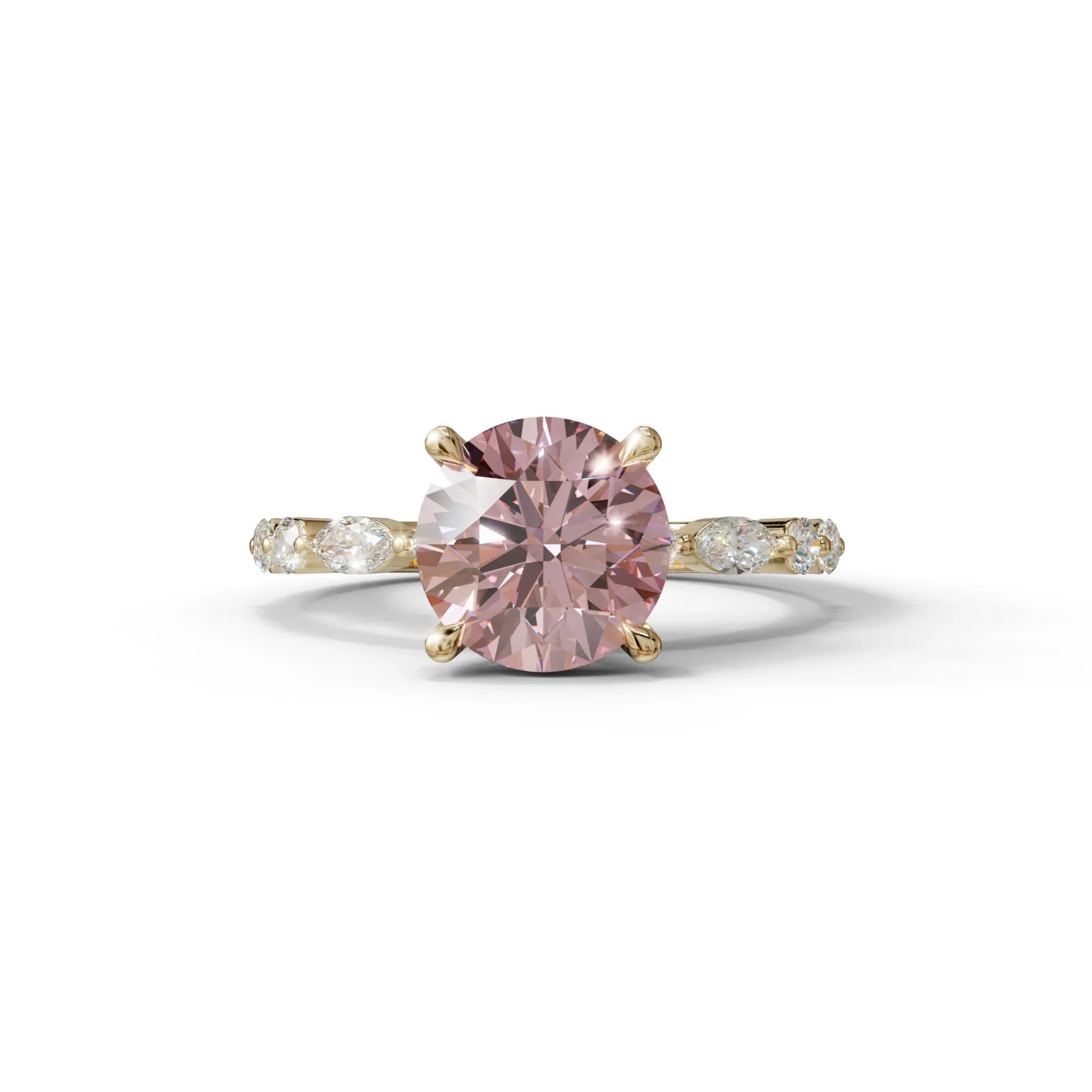 2 Carat Pink Round Cut Hidden Halo & Pave Set Lab Diamond Ring - Pure Origin - 10K Solid Gold / Yellow Gold