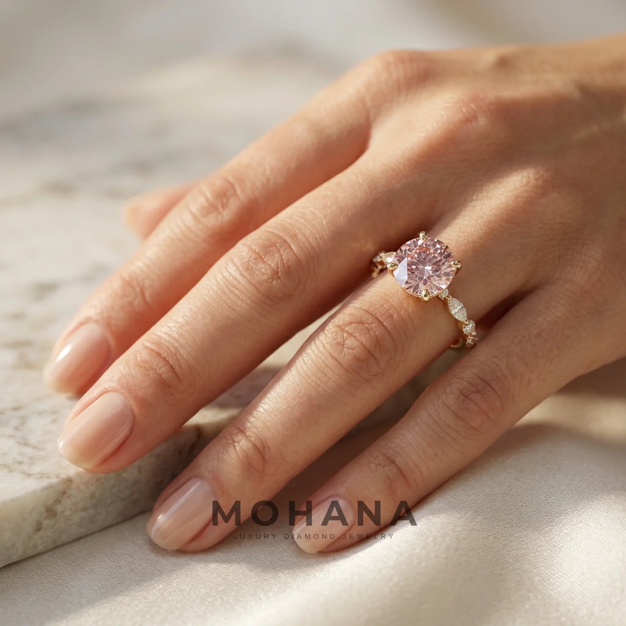 2 Carat Fancy Pink Round Cut Hidden Halo Lab Grown Diamond Engagement Ring