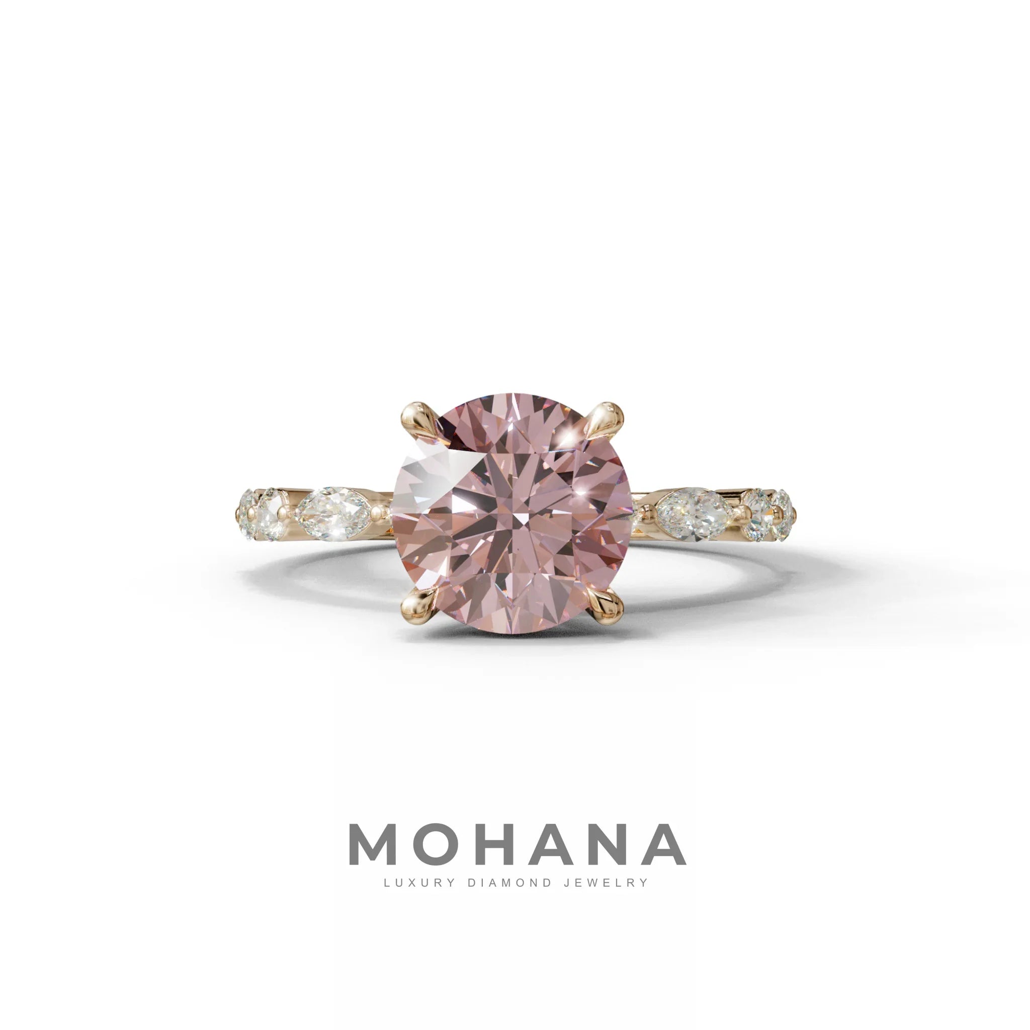2 Carat Pink Round Cut Hidden Halo & Pave Set Lab Diamond Ring - Pure Origin - 10K Solid Gold / Rose Gold