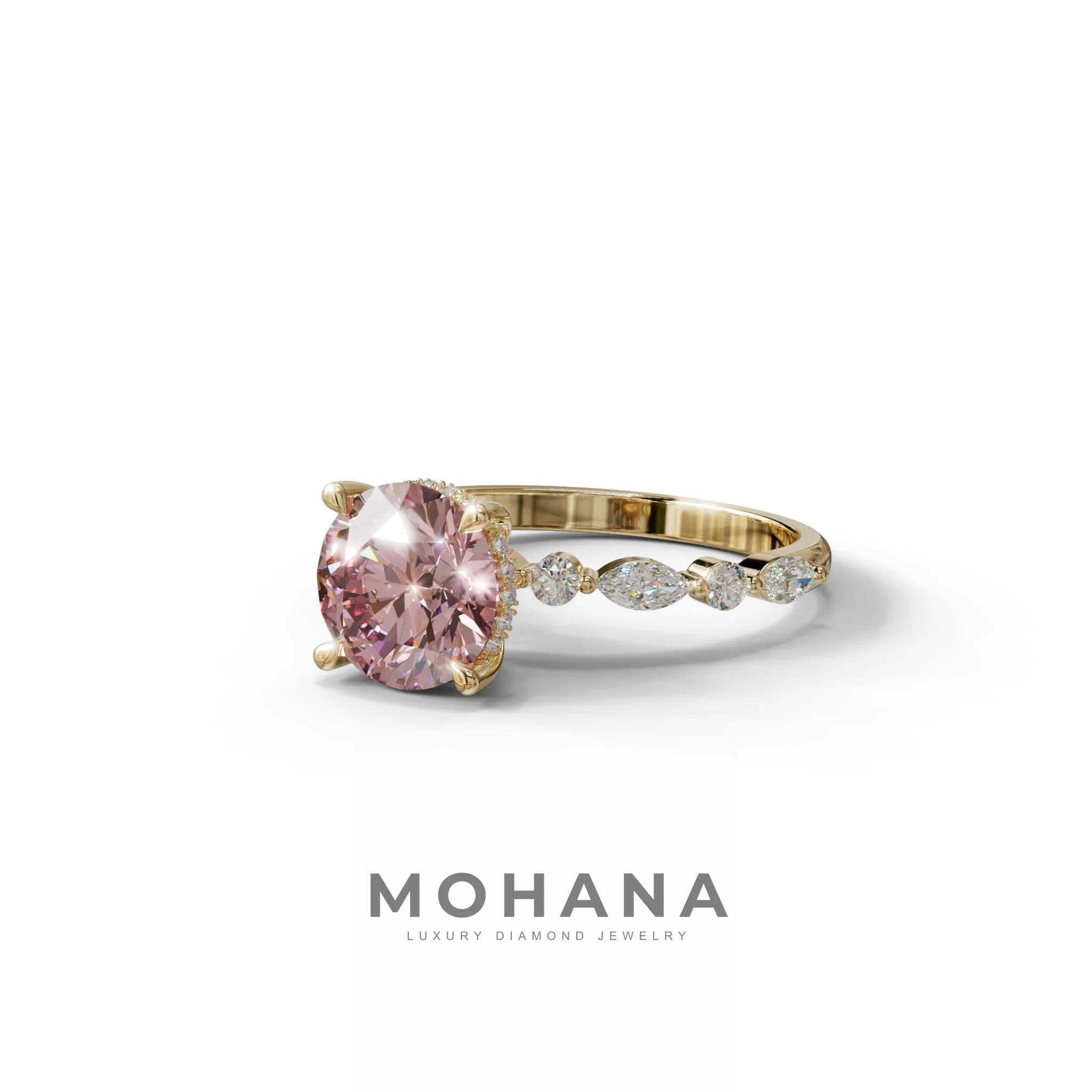2 Carat Pink Round Cut Hidden Halo & Pave Set Lab Diamond Ring - Pure Origin