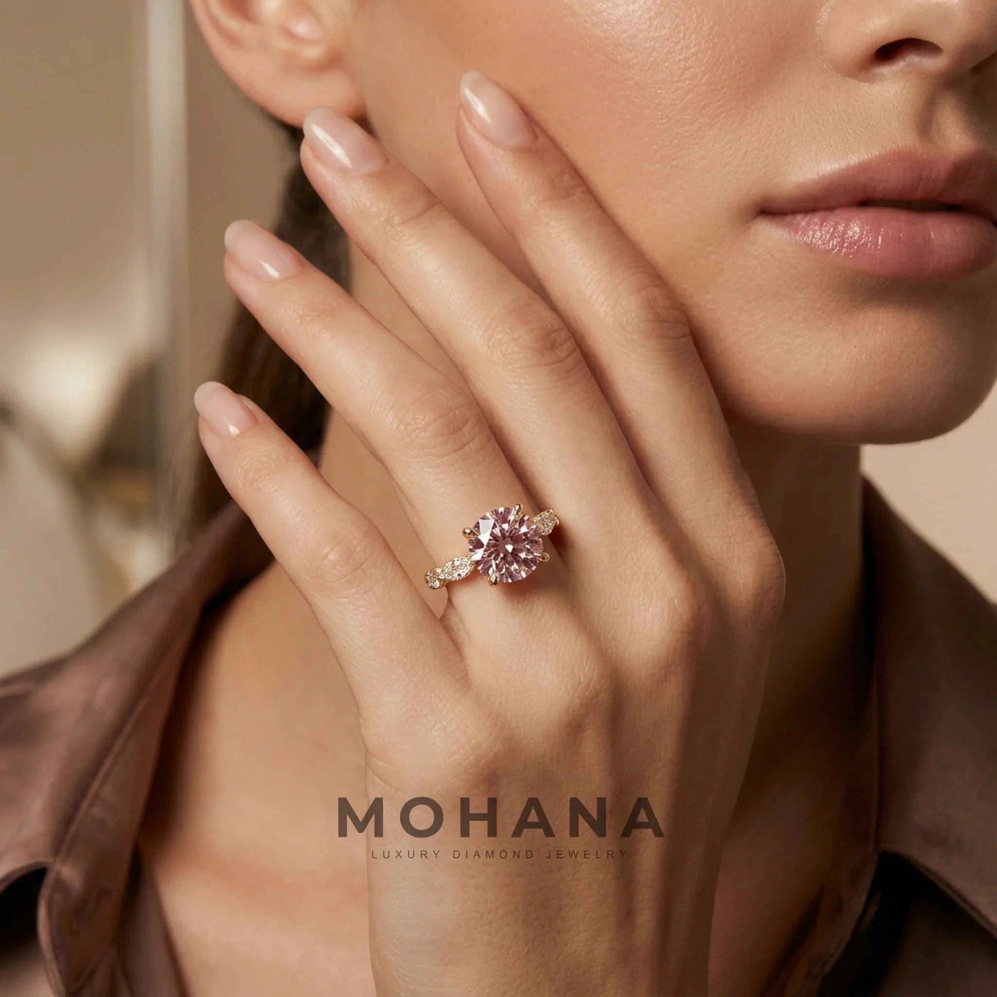 2 Carat Fancy Pink Round Cut Hidden Halo Lab Grown Diamond Engagement Ring