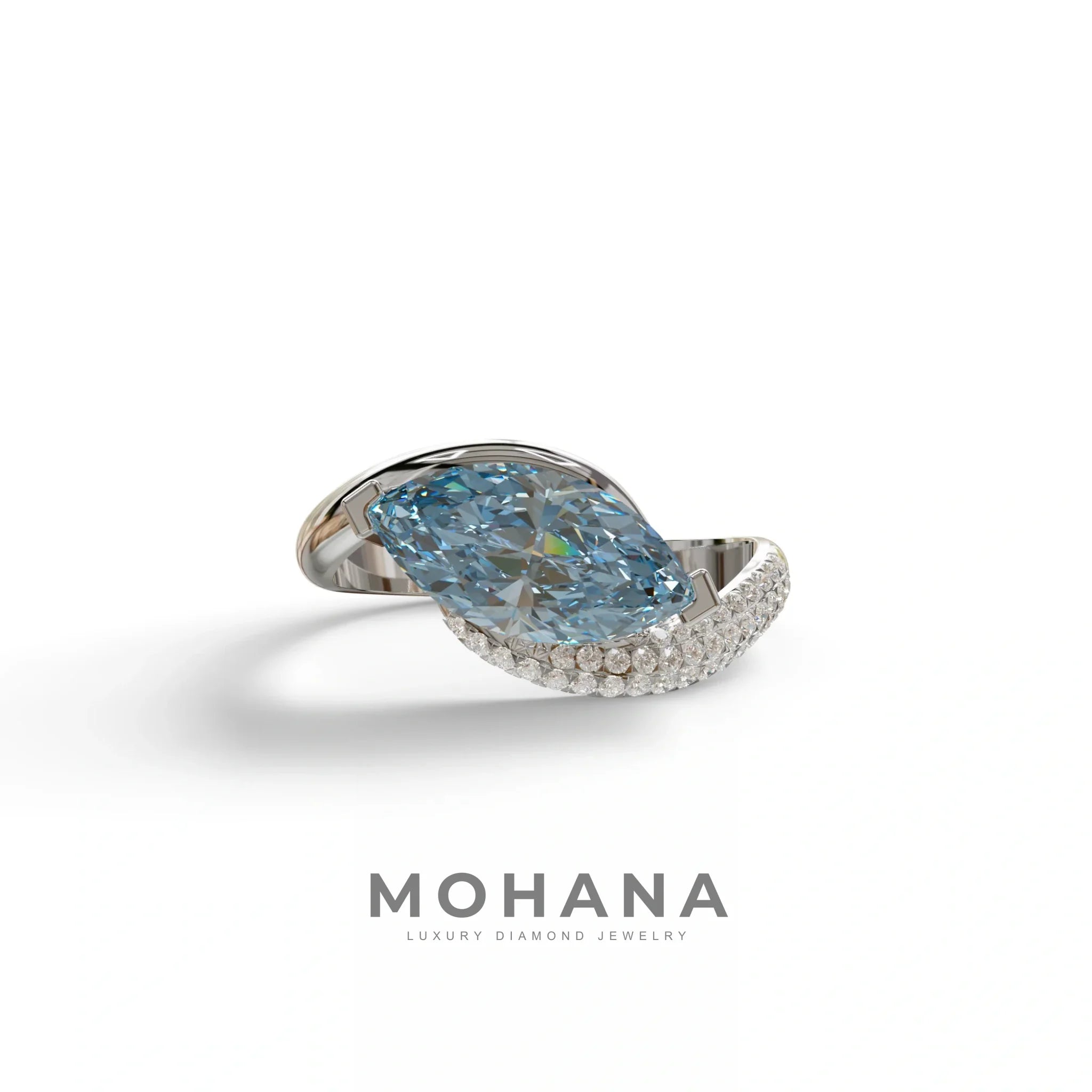 2 Carat Fancy Vivid Blue Marquise Cut Lab Grown Diamond Engagement Ring - Maya - 10K Solid Gold / White Gold