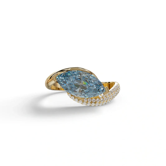 2 Carat Fancy Vivid Blue Marquise Cut Lab Grown Diamond Engagement Ring - Maya - 10K Solid Gold / Yellow Gold