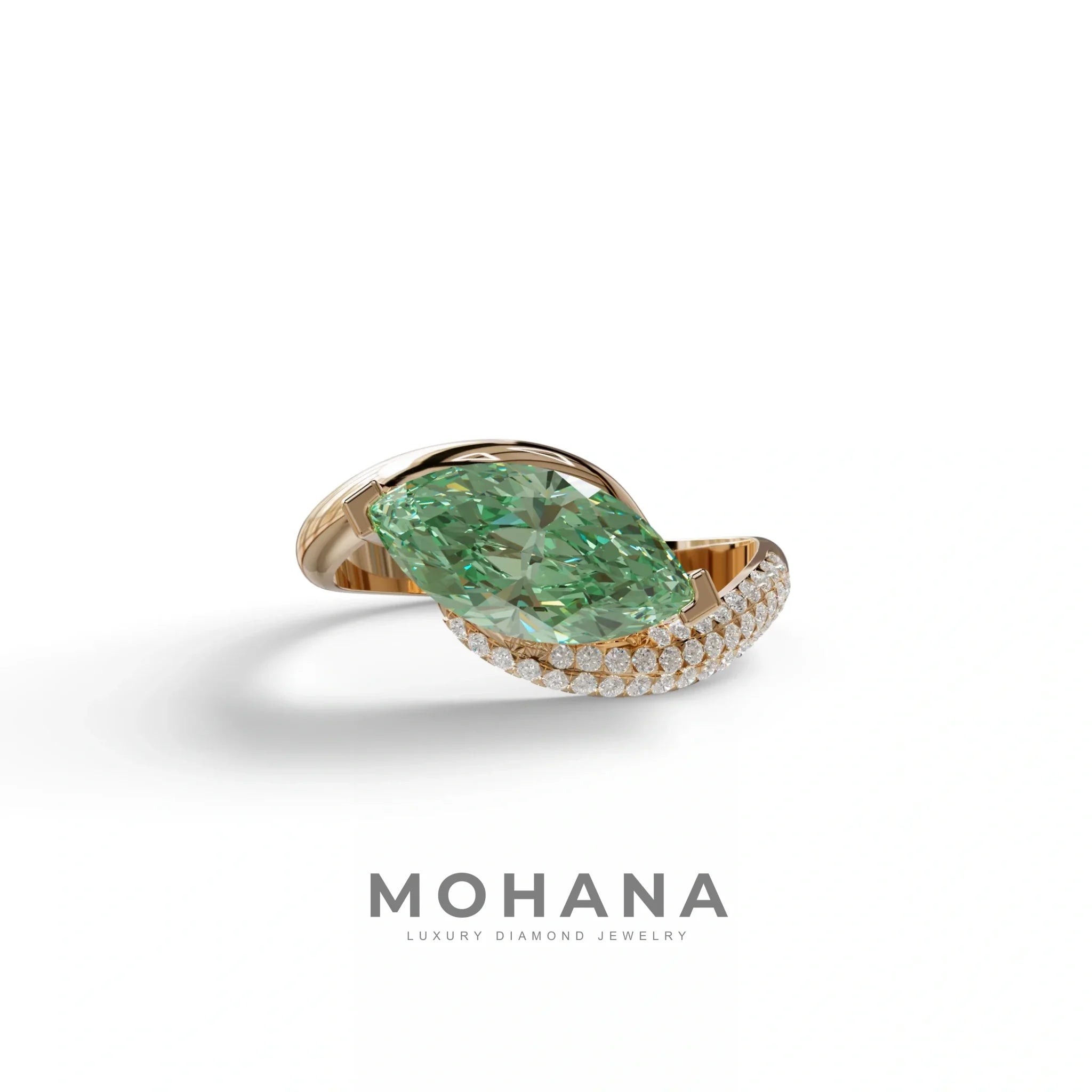 2 Carat Fancy Vivid Green Marquise Cut Lab Grown Diamond Engagement Ring - Maya - 10K Solid Gold / Rose Gold